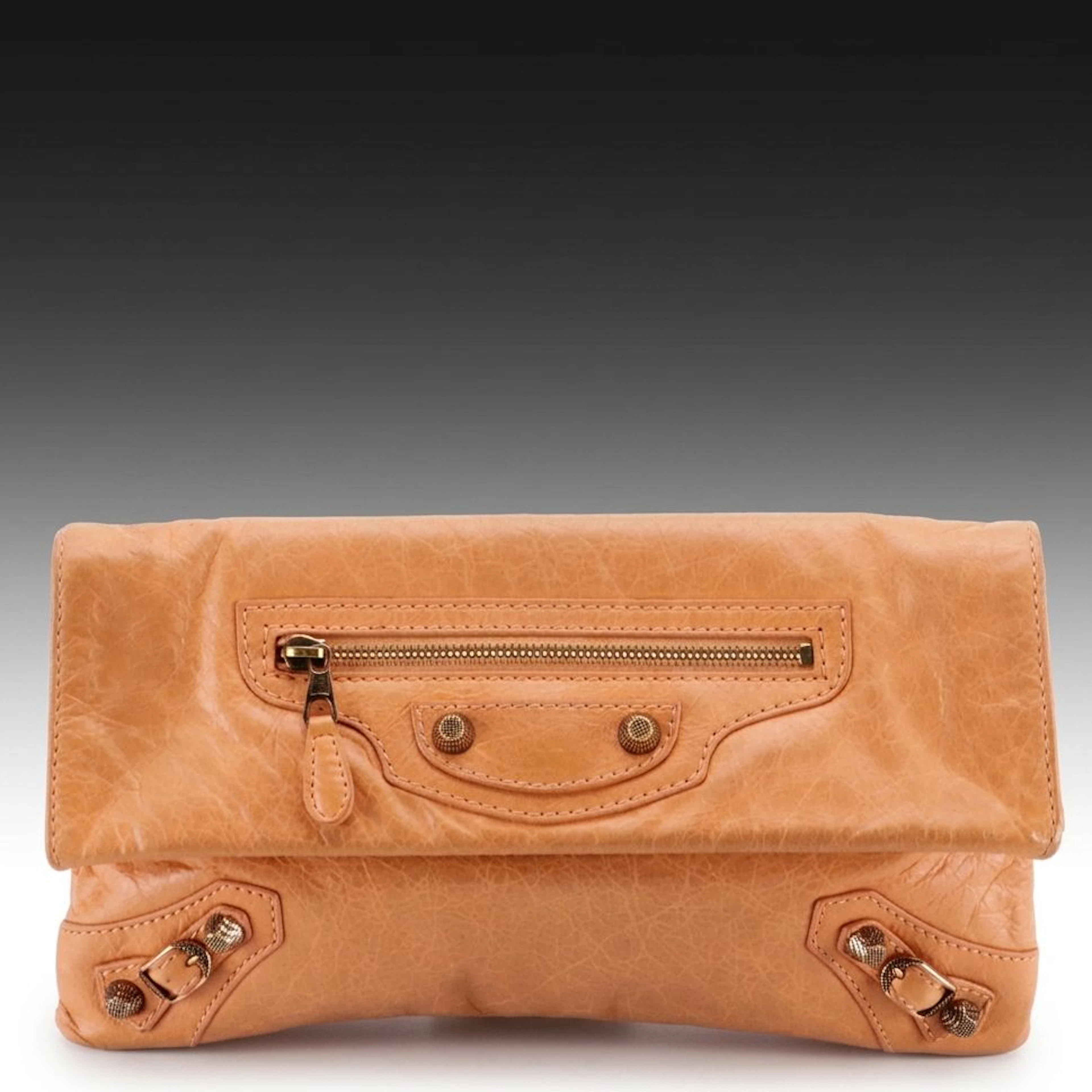 Balenciaga Motocross Envelope Flap Clutch in Orange Distressed Lambskin Leather