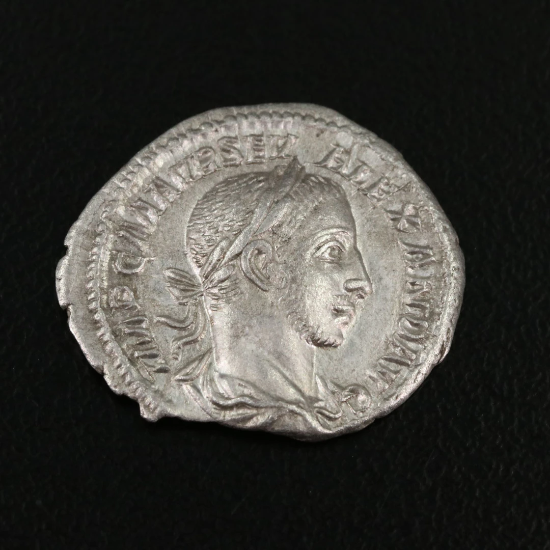 Ancient Roman Imperial AR Denarius Coin of Severus Alexander, ca. 226 A.D.
