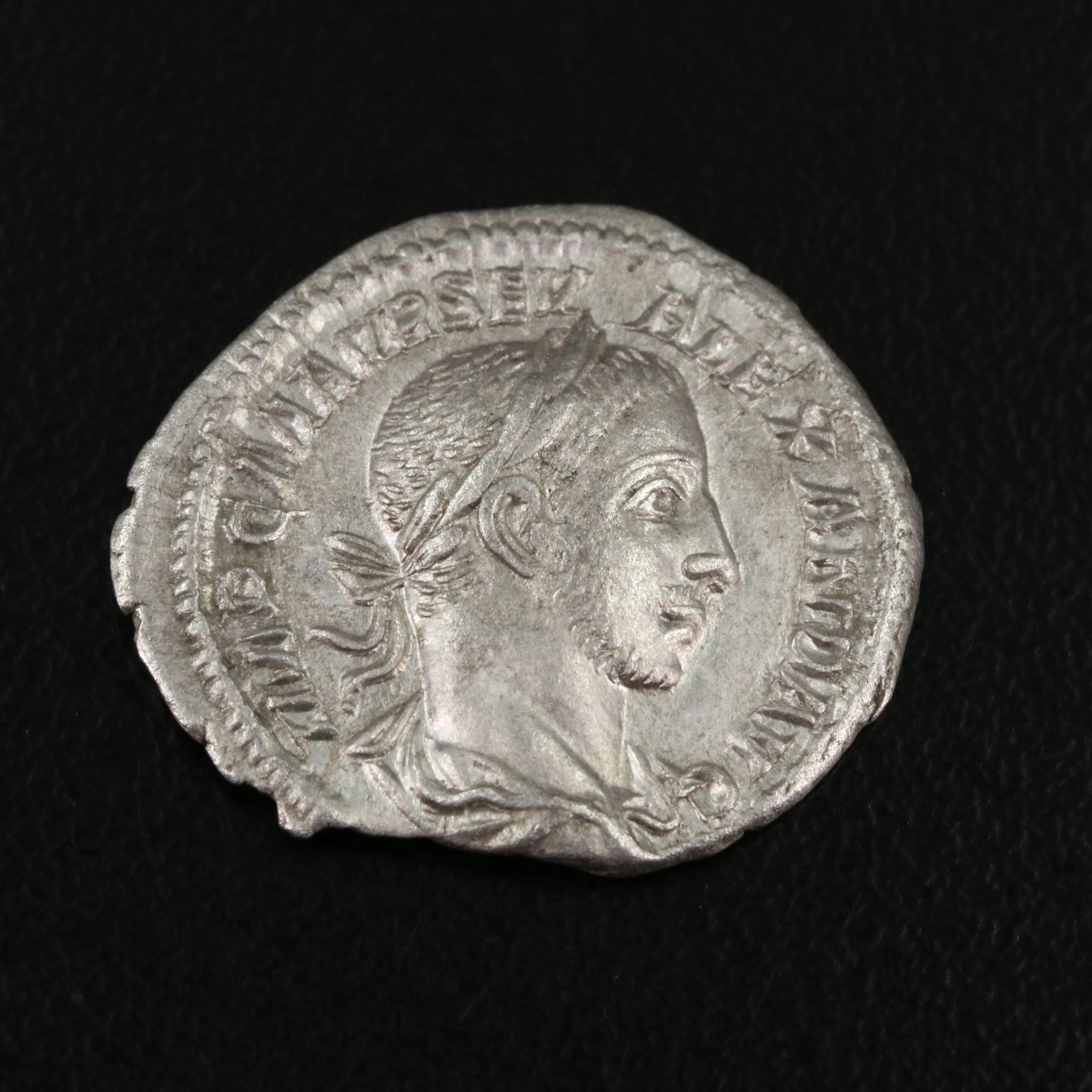 Ancient Roman Imperial AR Denarius Coin of Severus Alexander, ca. 226 A.D.
