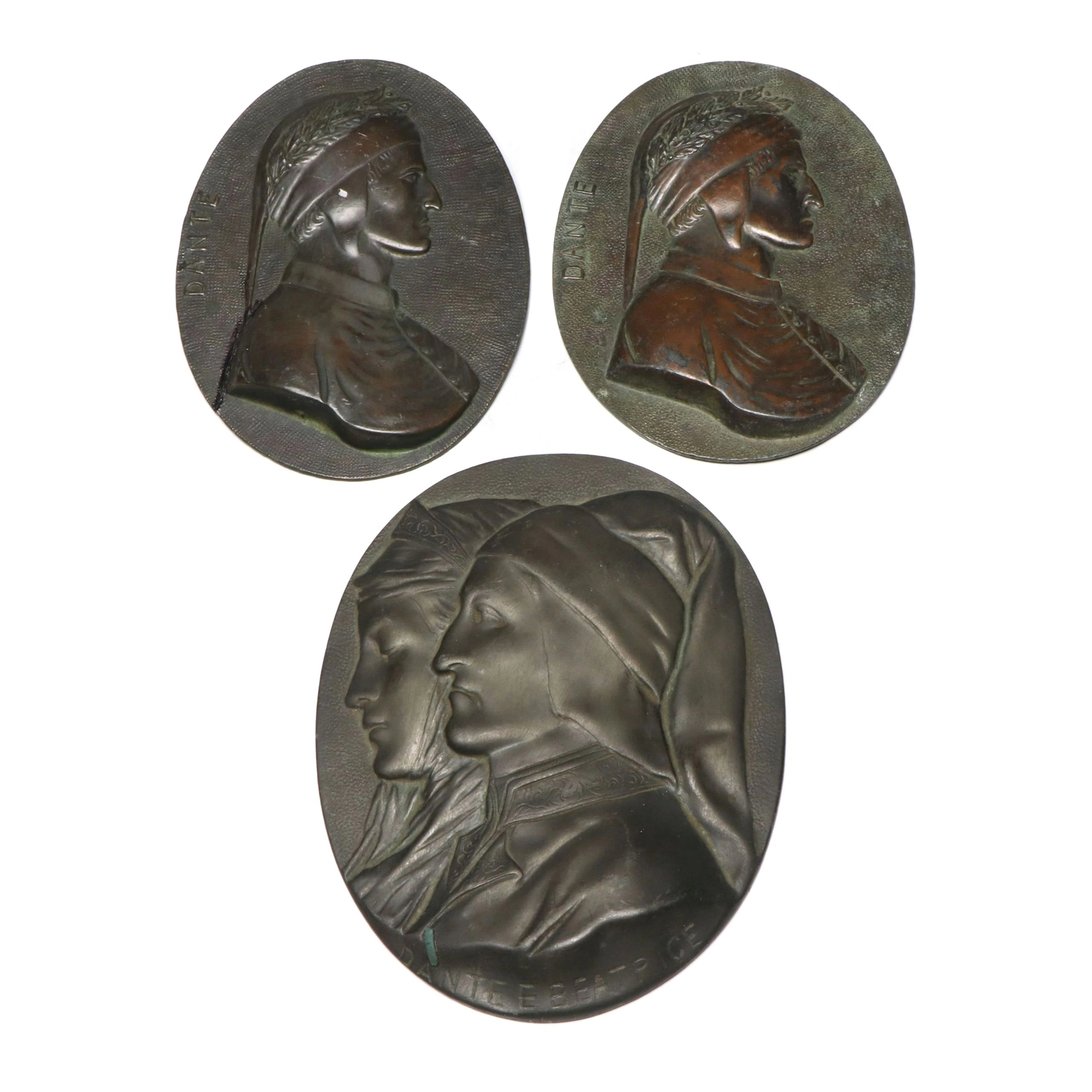 Dante and Beatrice Metal Relief Wall Plaques, Vintage