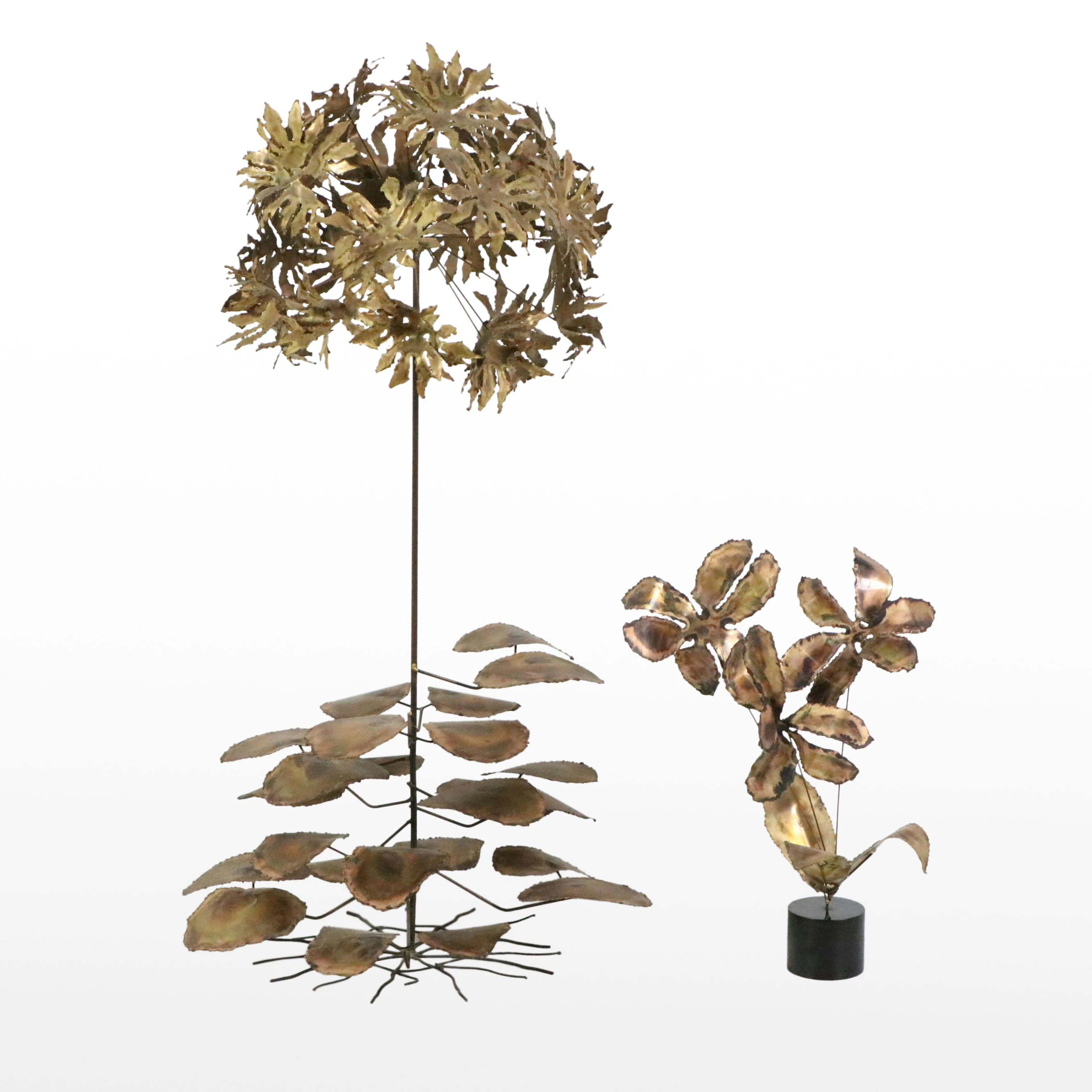 Mid Century Modern Torch Cut Metal Sculptures with Floral Motifs