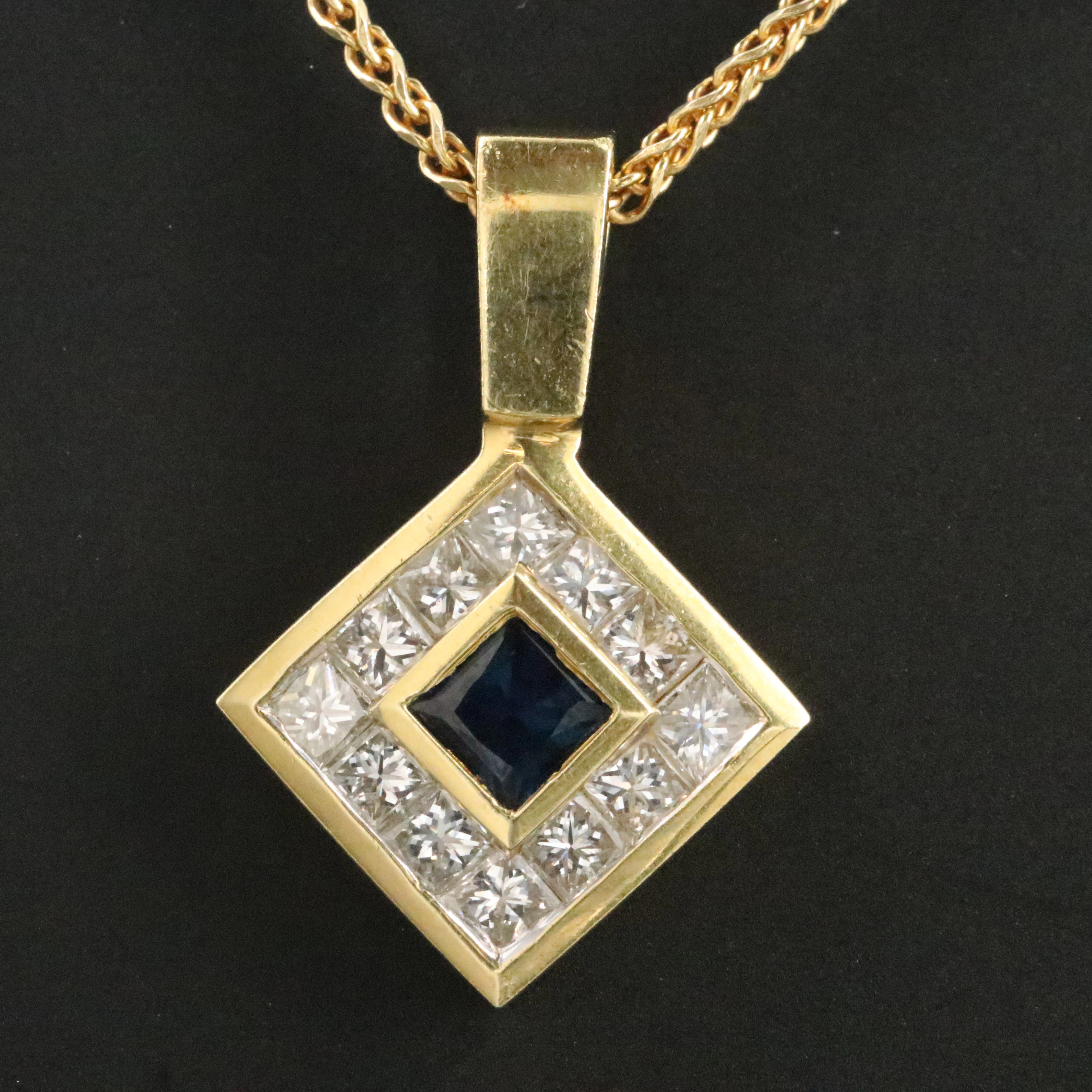 18K Sapphire and Diamond Pendant on 14K Chain Necklace