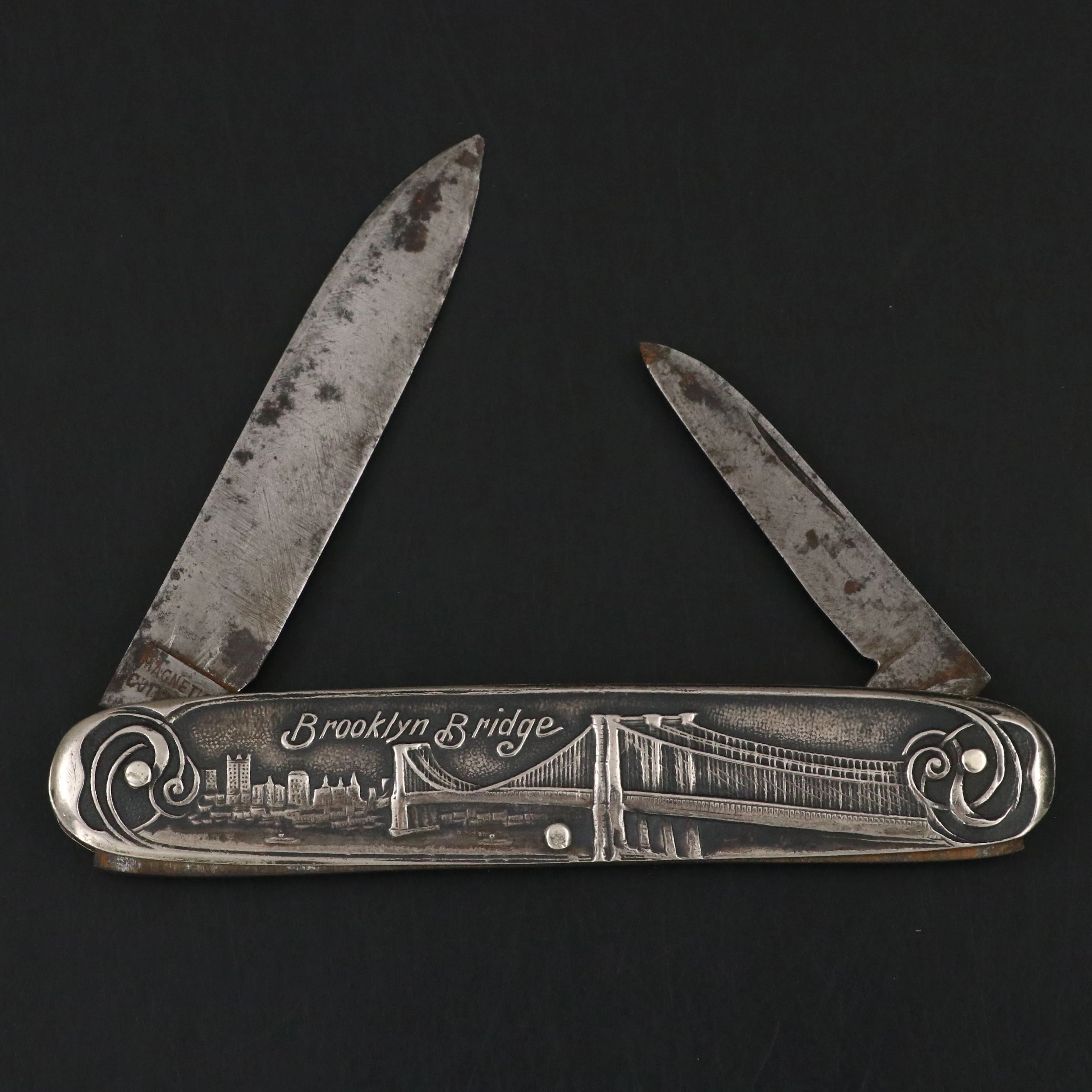 Antique Brooklyn Bridge and Flat-Iron Building Sterling Silver Souvenir Knife