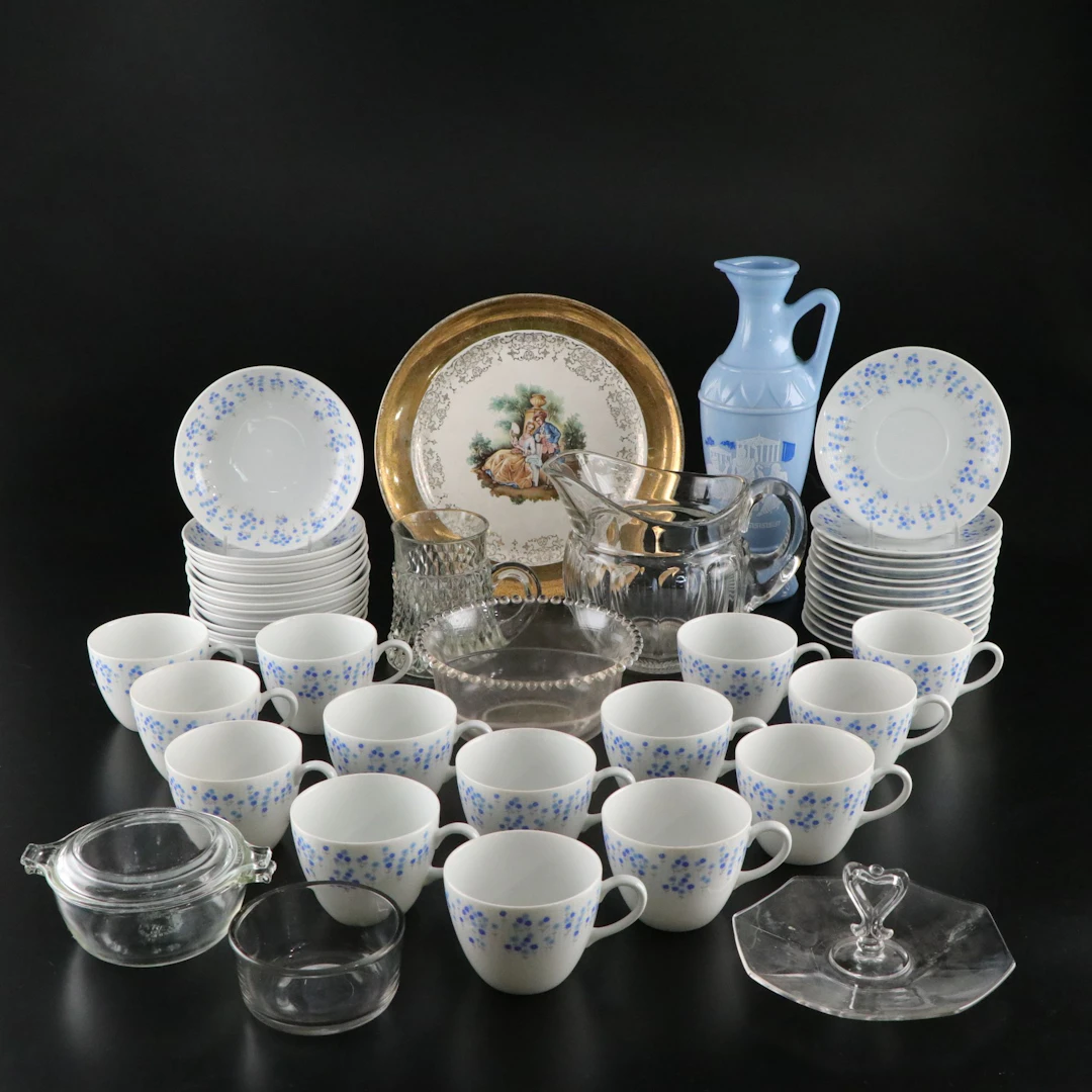 Sheffield "Rhapsody" Flat Cups and Saucers with Other Dishware