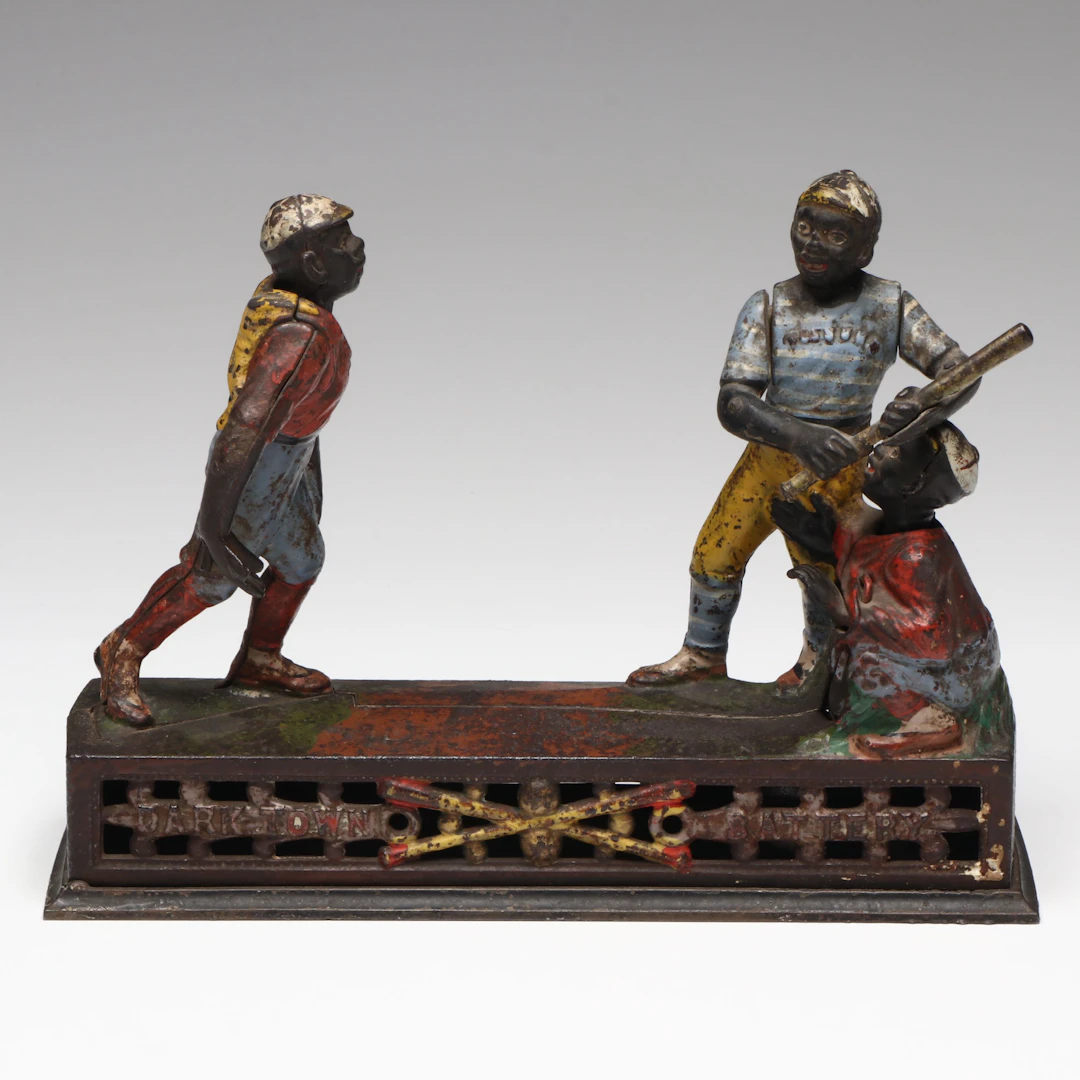 Antique J. E. Stevens Company Baseball Cast Iron Mechanical Bank, Late 19th C.