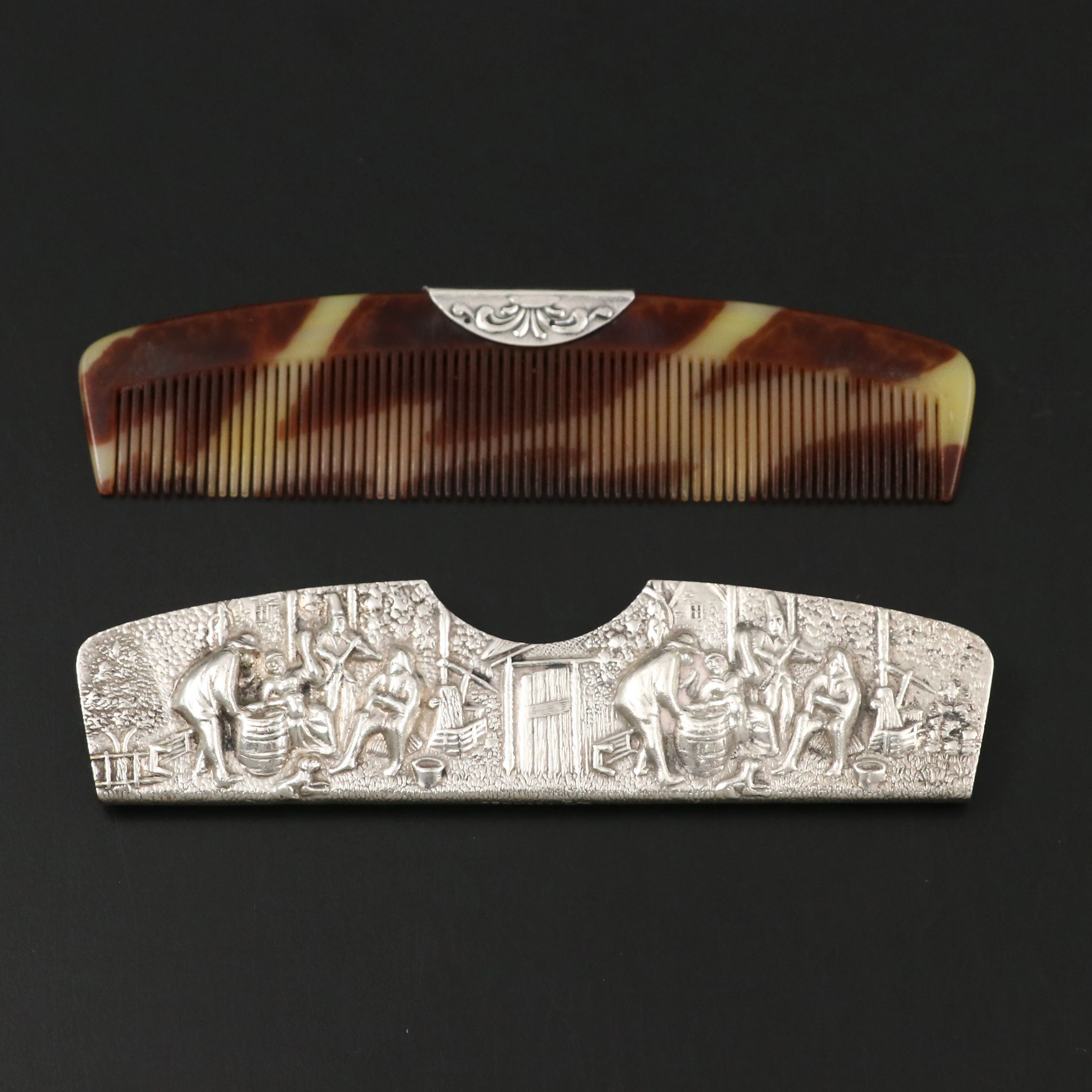 Danish Hans Jensen Silver Plate Repousse Comb