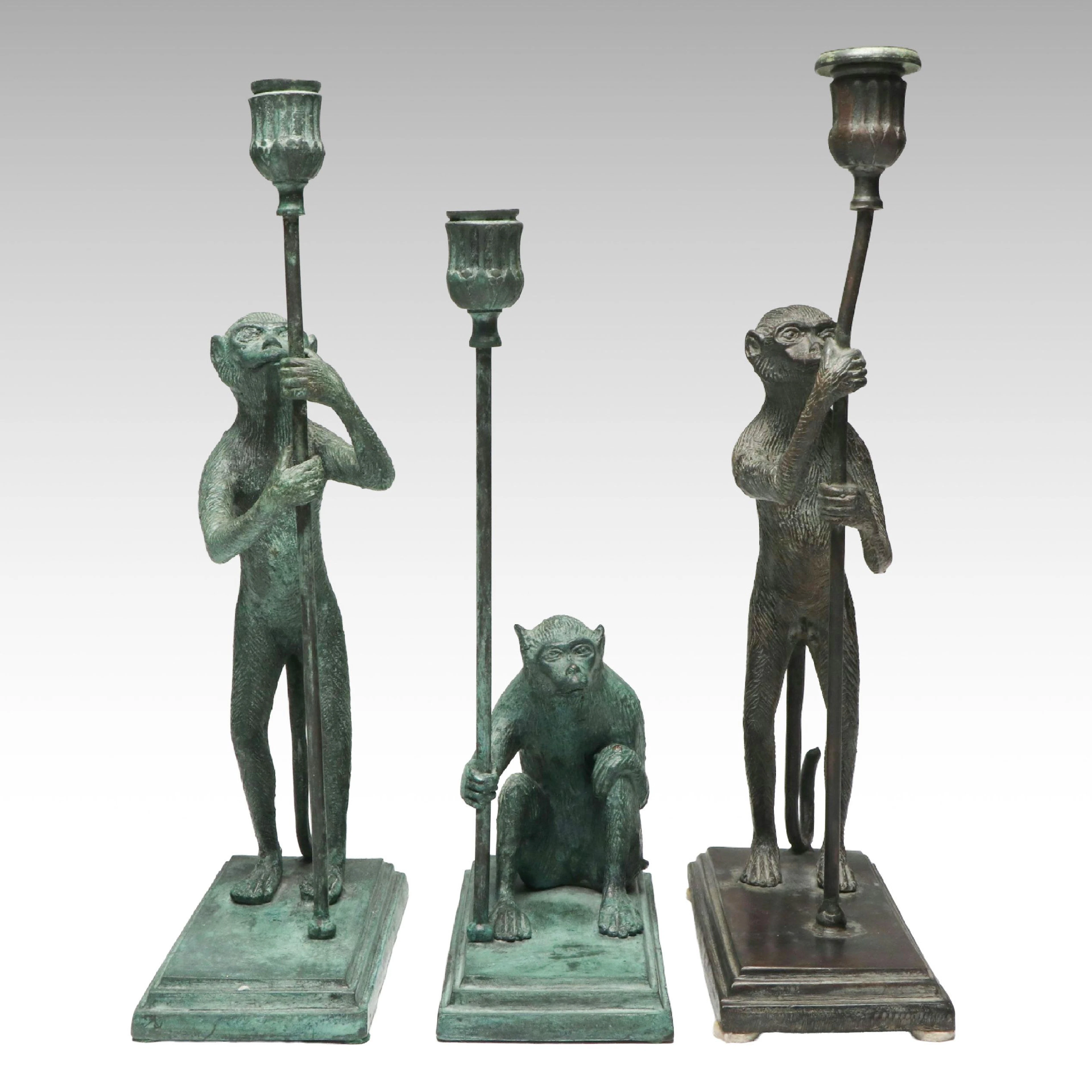 Cast Metal Monkey Candlesticks, 21st Century