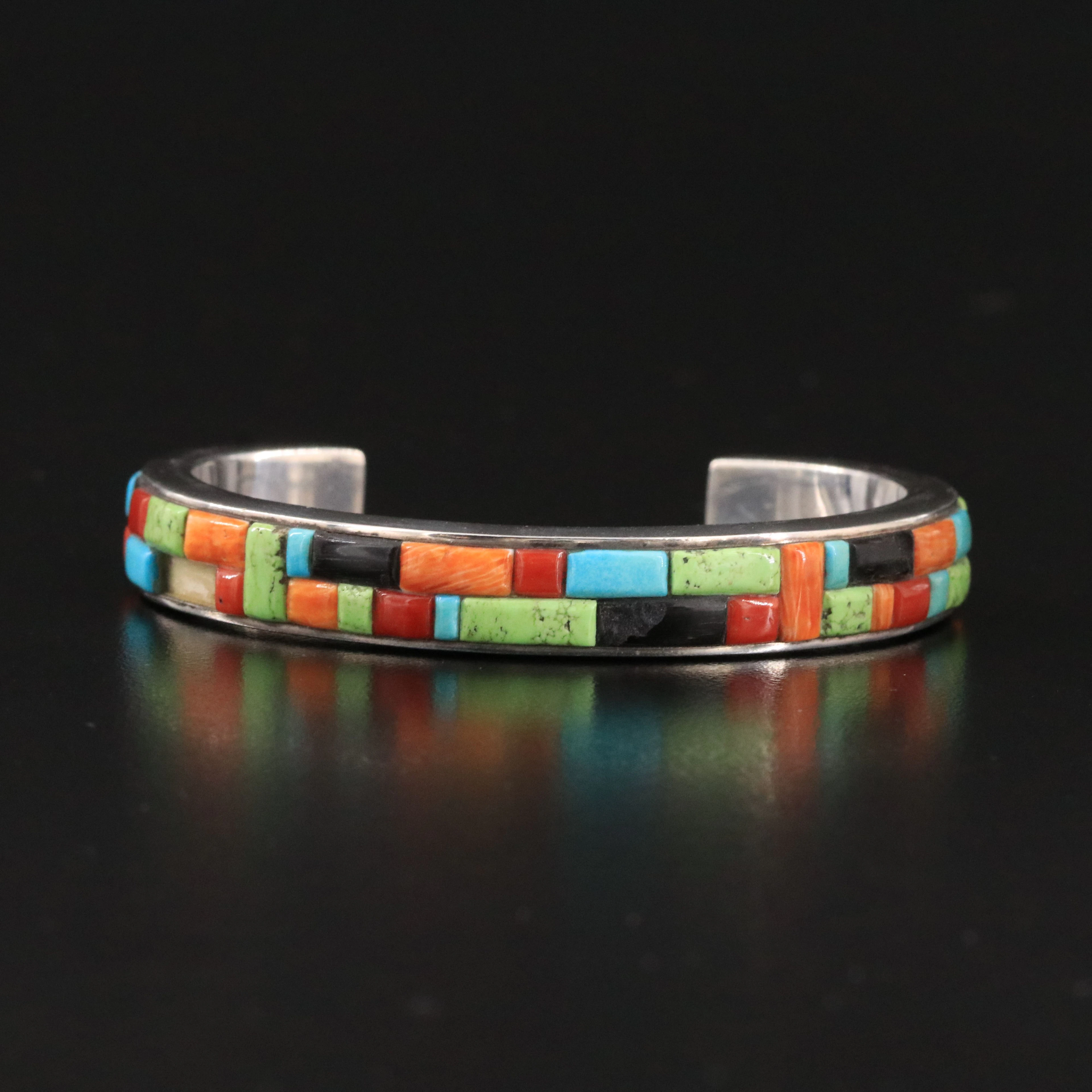 Western Sterling Cobblestone Bracelet Featuring Coral and Gaspeite