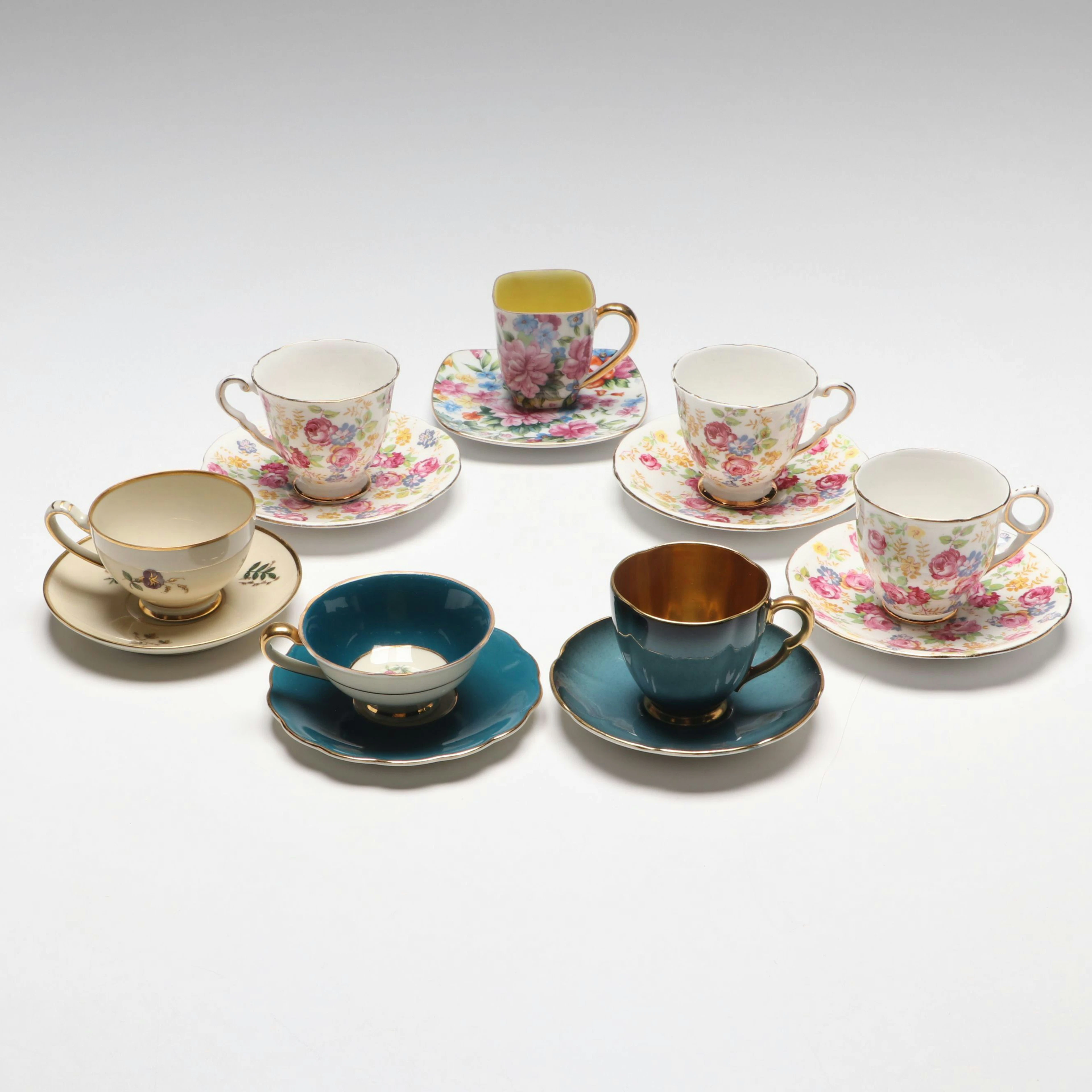 Royal Stafford, Carlton Ware, Royal Bayreuth with Other Cups and Saucers
