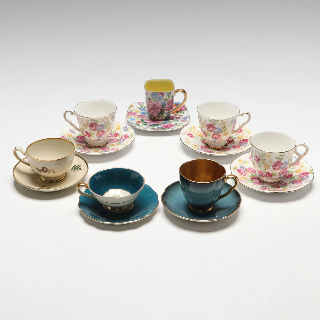 Royal Stafford, Carlton Ware, Royal Bayreuth with Other Cups and Saucers
