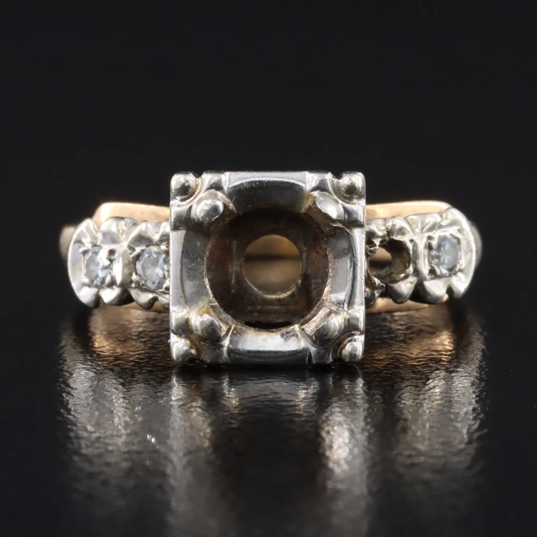 Vintage 14K 0.09 CTW Diamond Semi-Mount Ring
