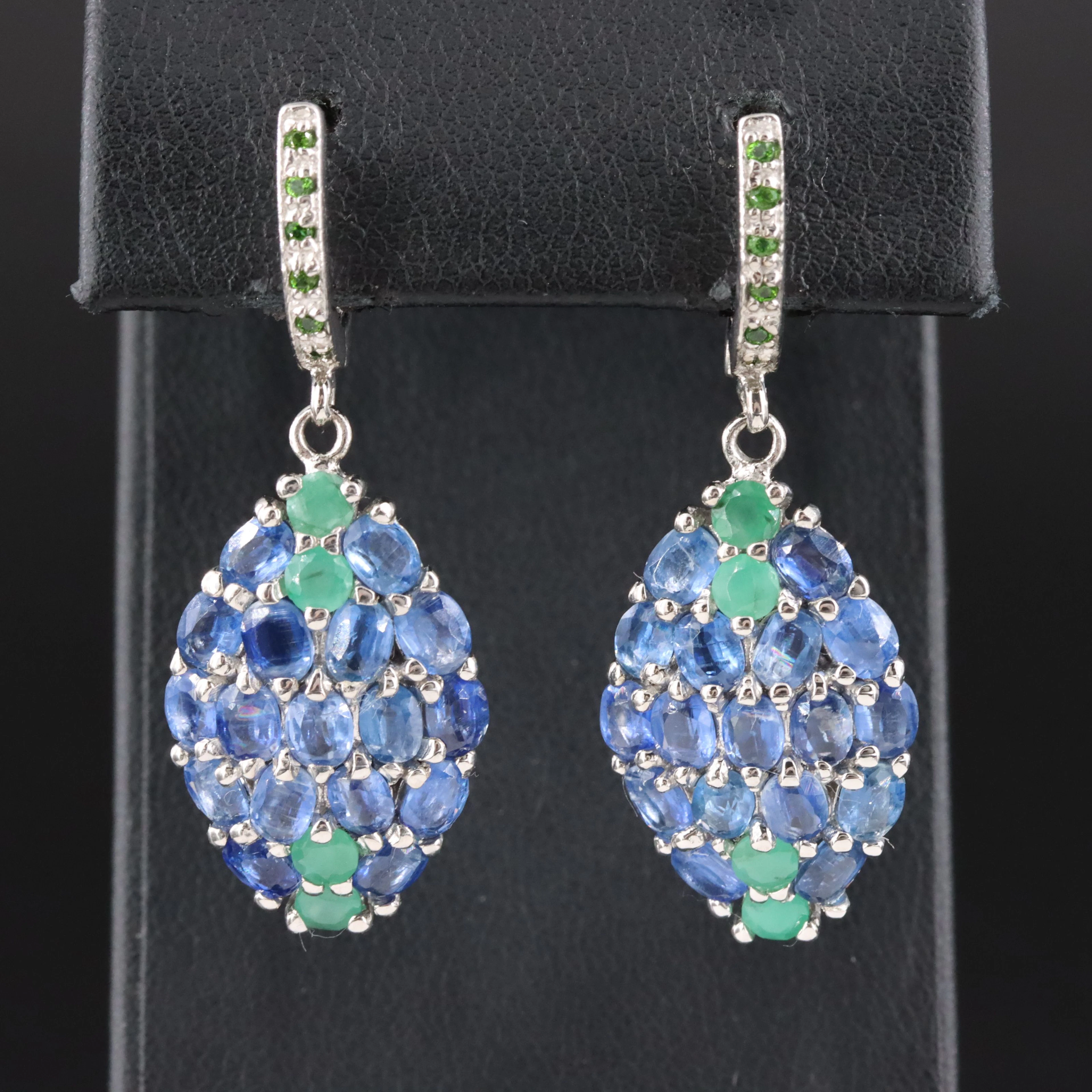 Sterling Kyanite and Emerald Earrings