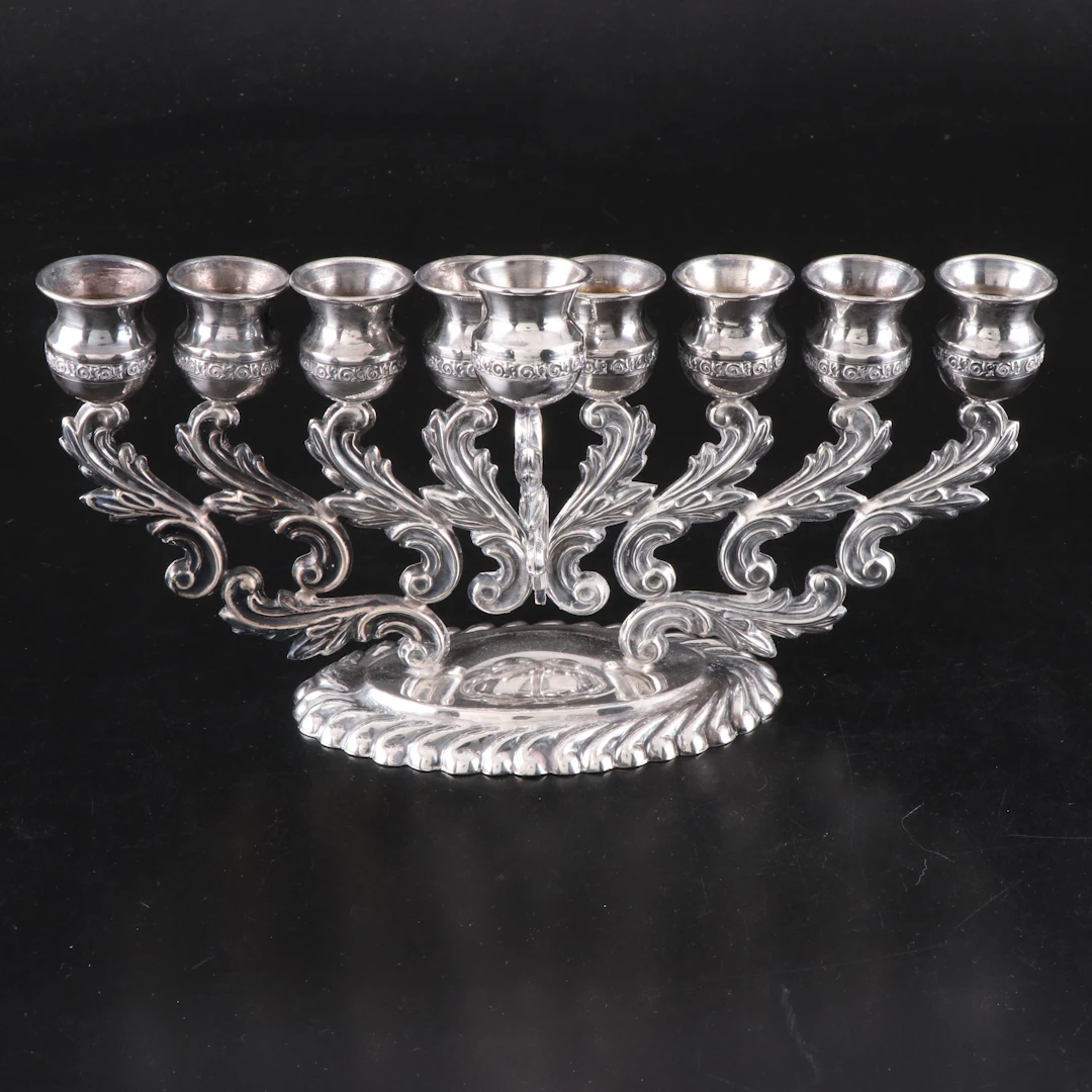 Sterling Silver Scrollwork Menorah
