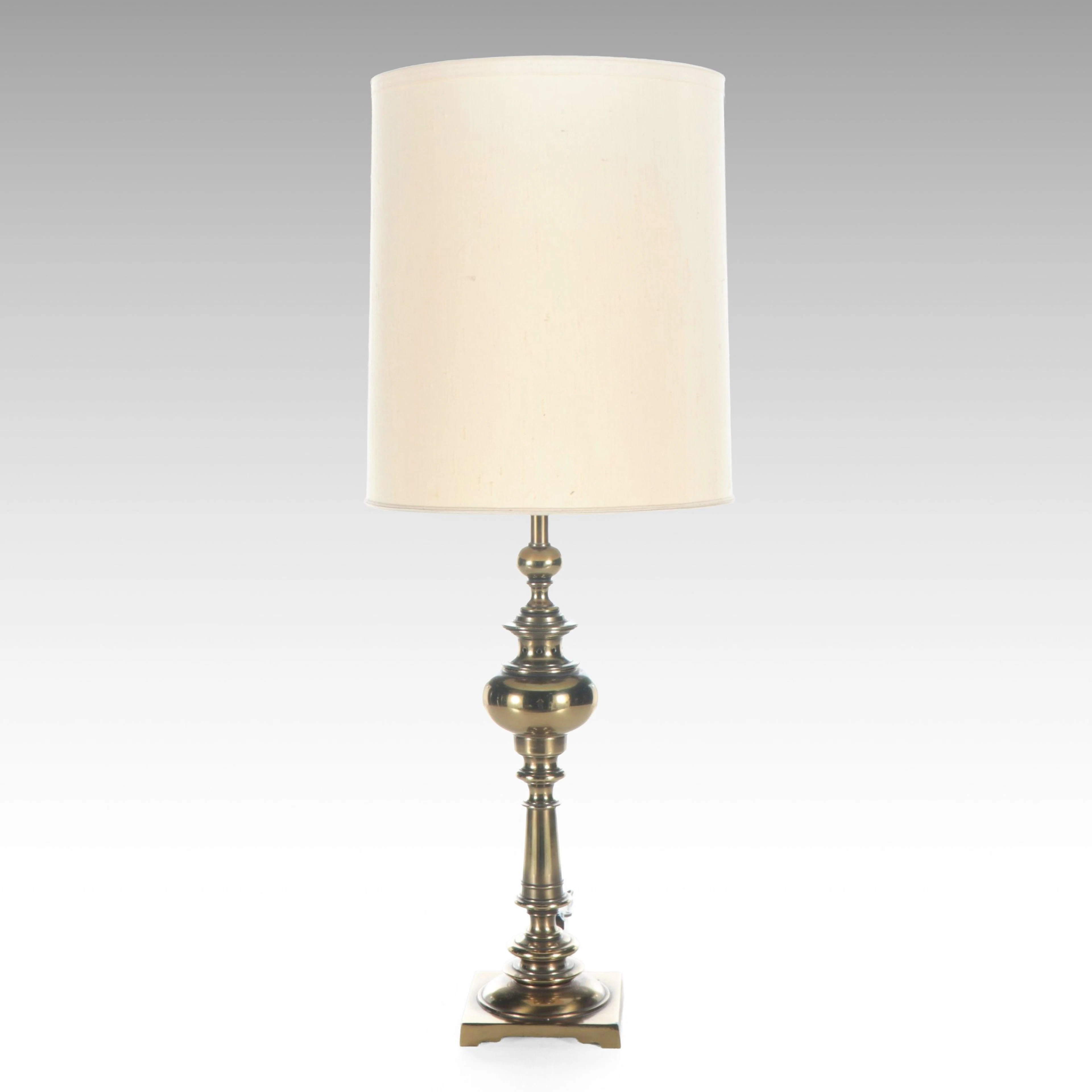 Stiffel Brass Baluster Table Lamp with Drum Shade, Mid to Late 20th C.