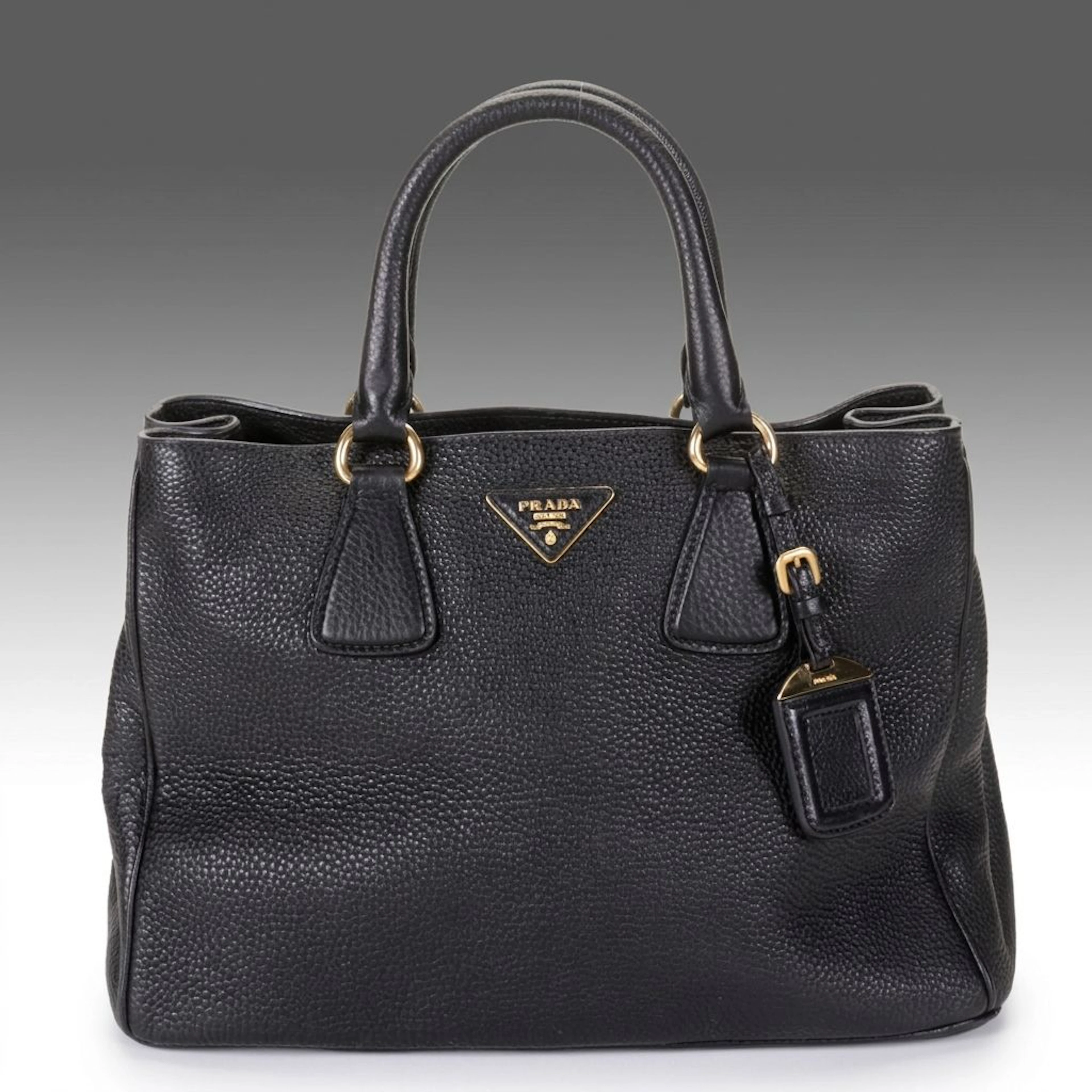 Prada Two-Way Tote Bag in Black Vitello Daino Leather