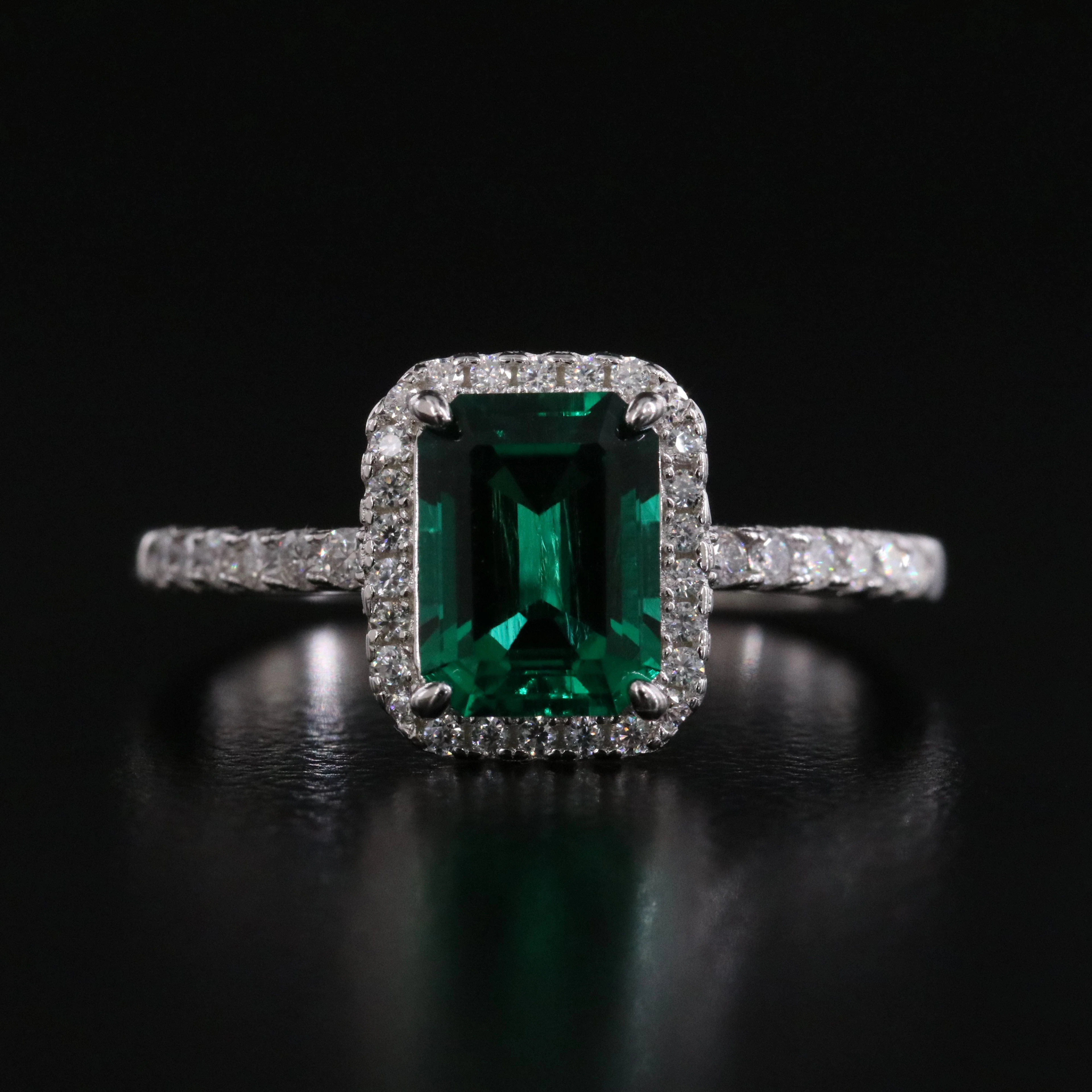 Sterling Lab Grown Emerald and Moissanite Ring