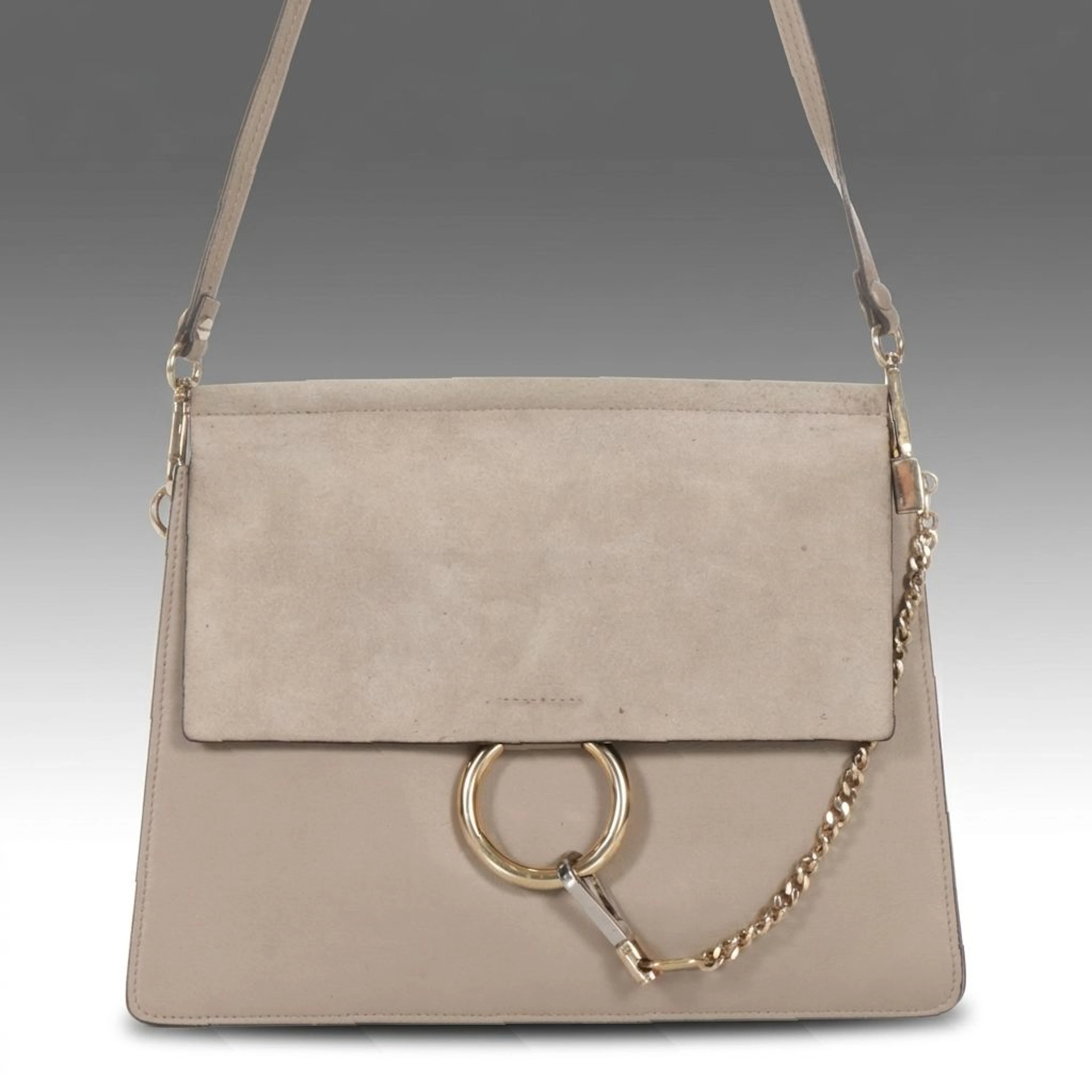 Chloé Medium Faye Shoulder Bag in Motty Grey Calfskin Leather and Suede