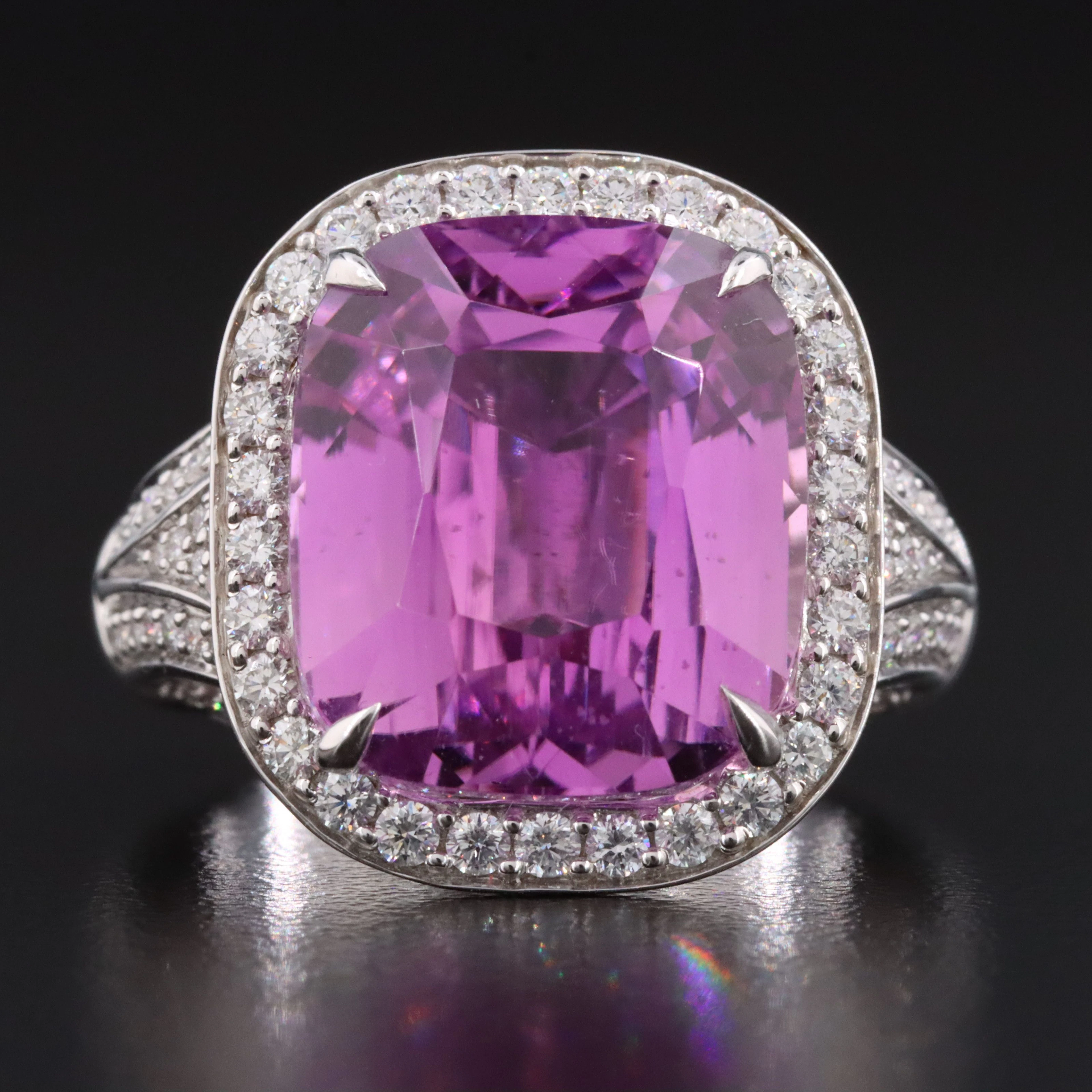 Chromia 18K 22.34 CT Kunzite and 1.31 CTW Diamond Ring