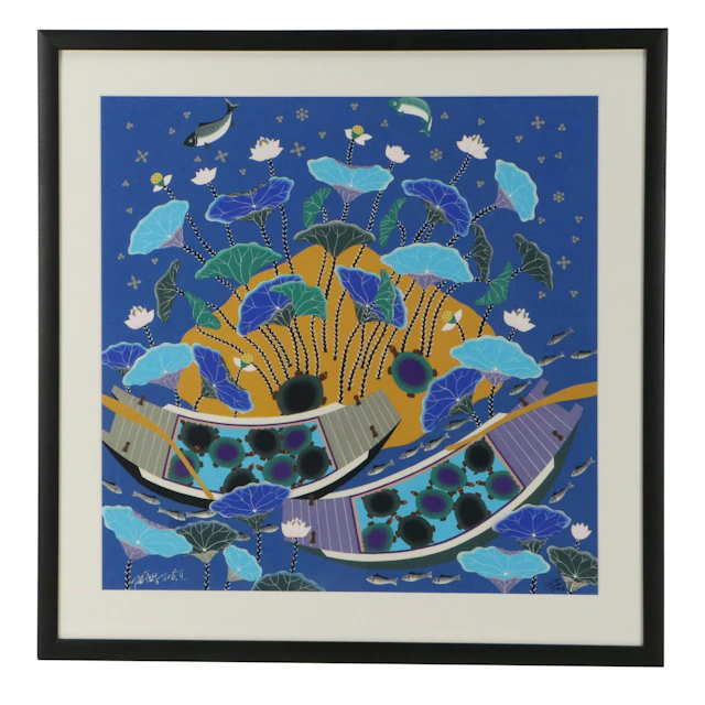 Jinshan Peasant Gouache Painting of Lotus Pond, 1960s
