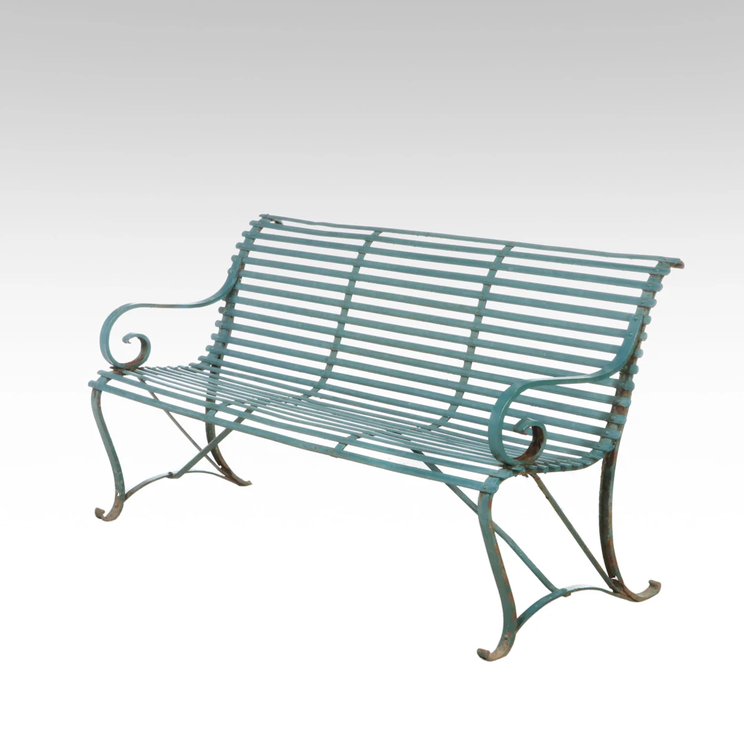 Victorian Style Painted Scrolled and Slatted Wrought Iron Garden Bench