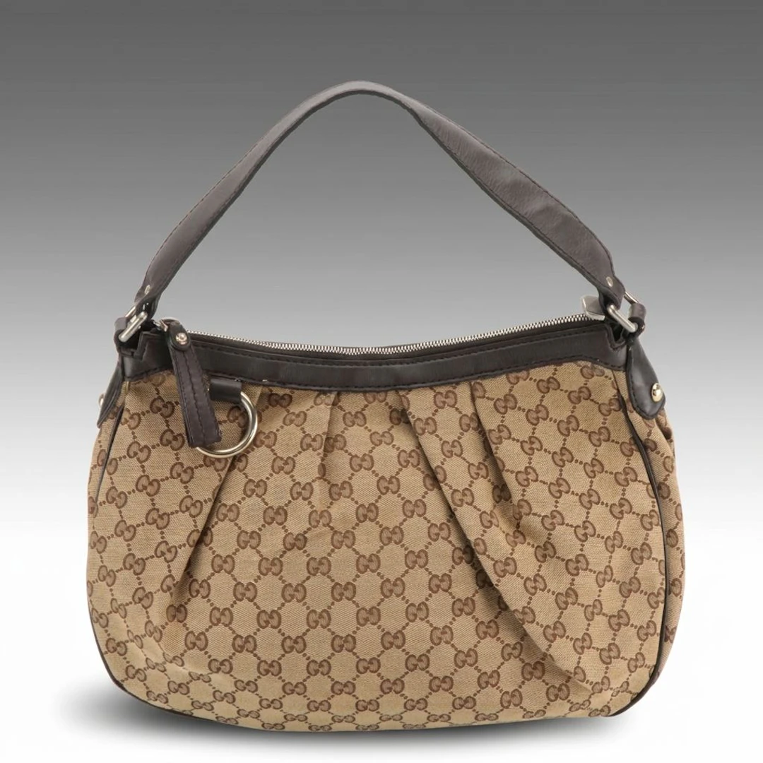 Gucci GG Jacquard Canvas and Leather Sukey Hobo Shoulder Bag