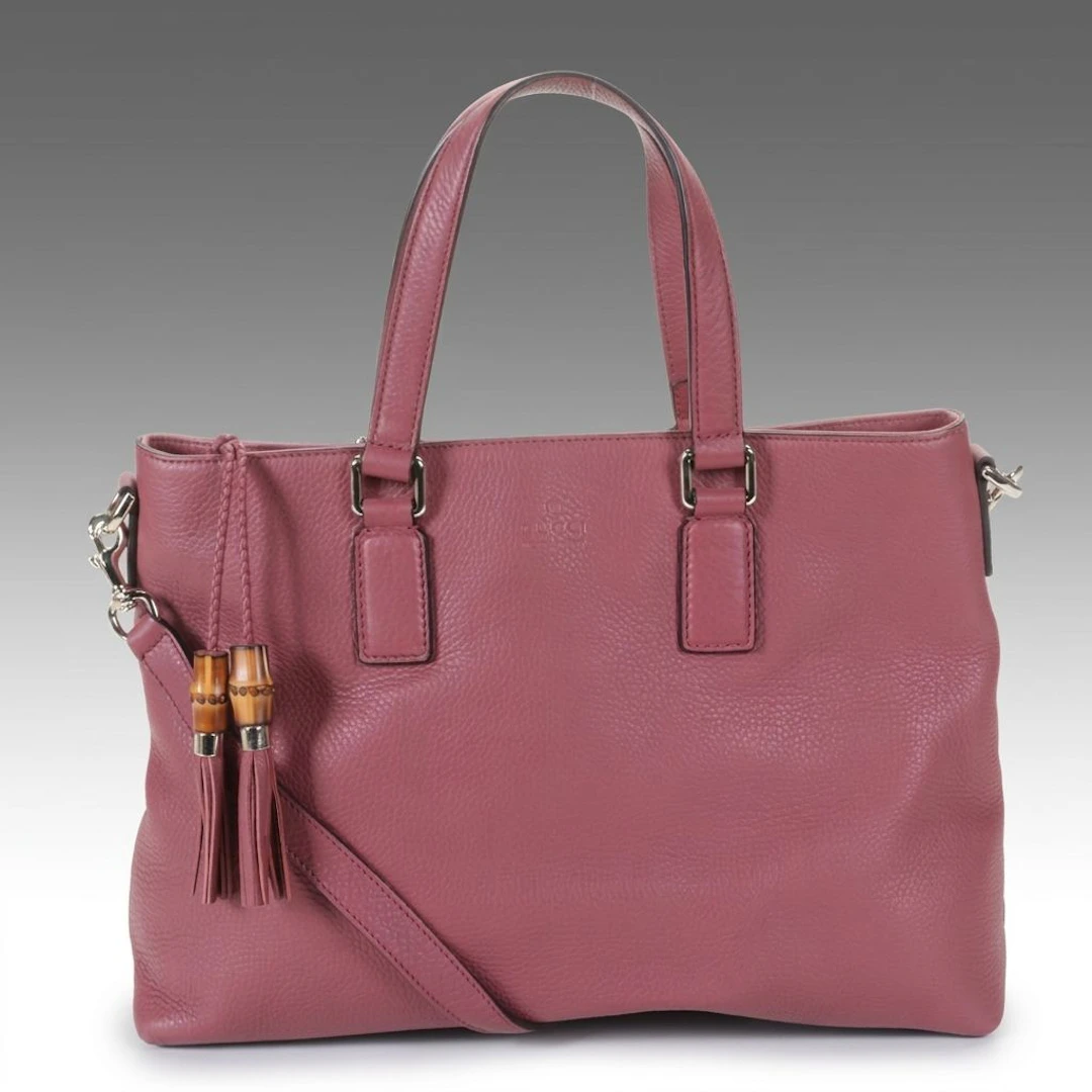Gucci Bamboo Tassel Two-Way Tote in Pink Grained Calfskin Leather