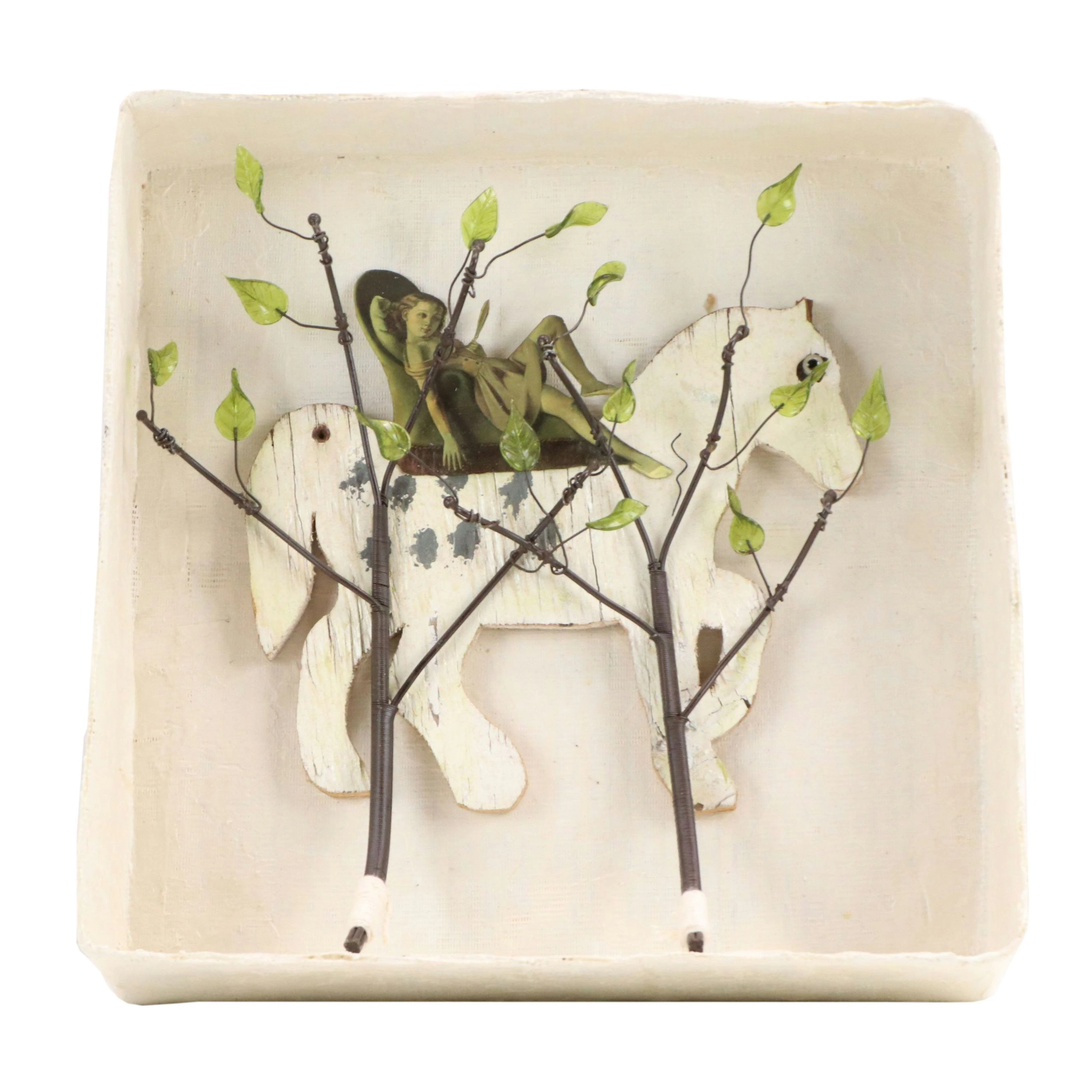 Rebecca Manns Mixed Media Diorama Sculpture "Daydreaming on a High Horse," 2025