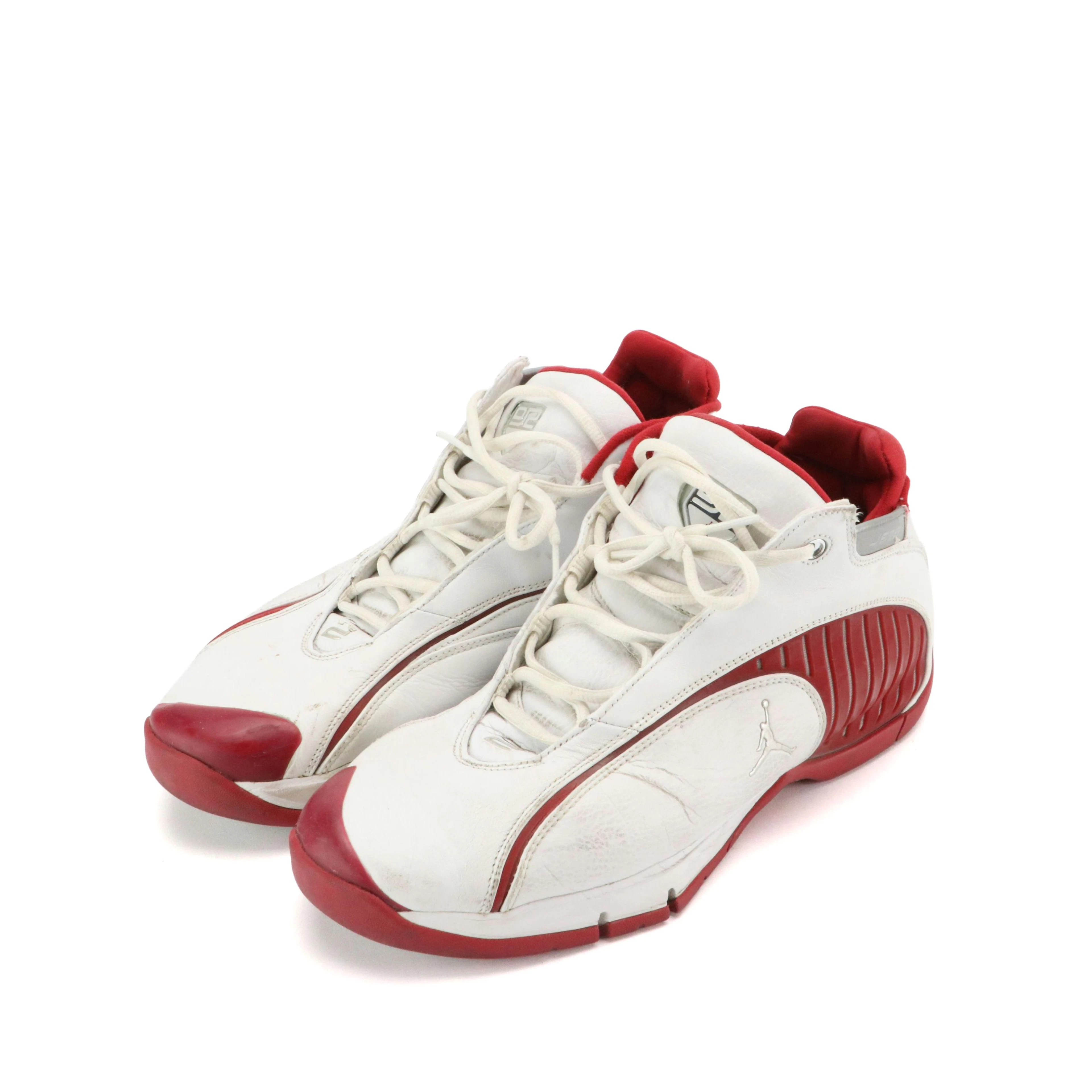 Men's Air Jordan Jumpman Jeter High Top Sneakers in White and Red Leather