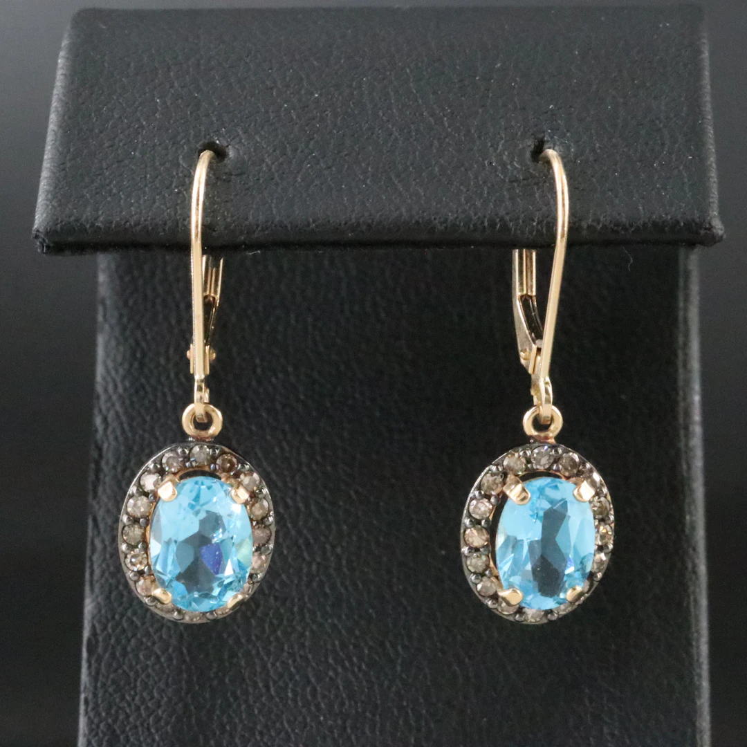 14K Swiss Blue Topaz and Diamond Earrings