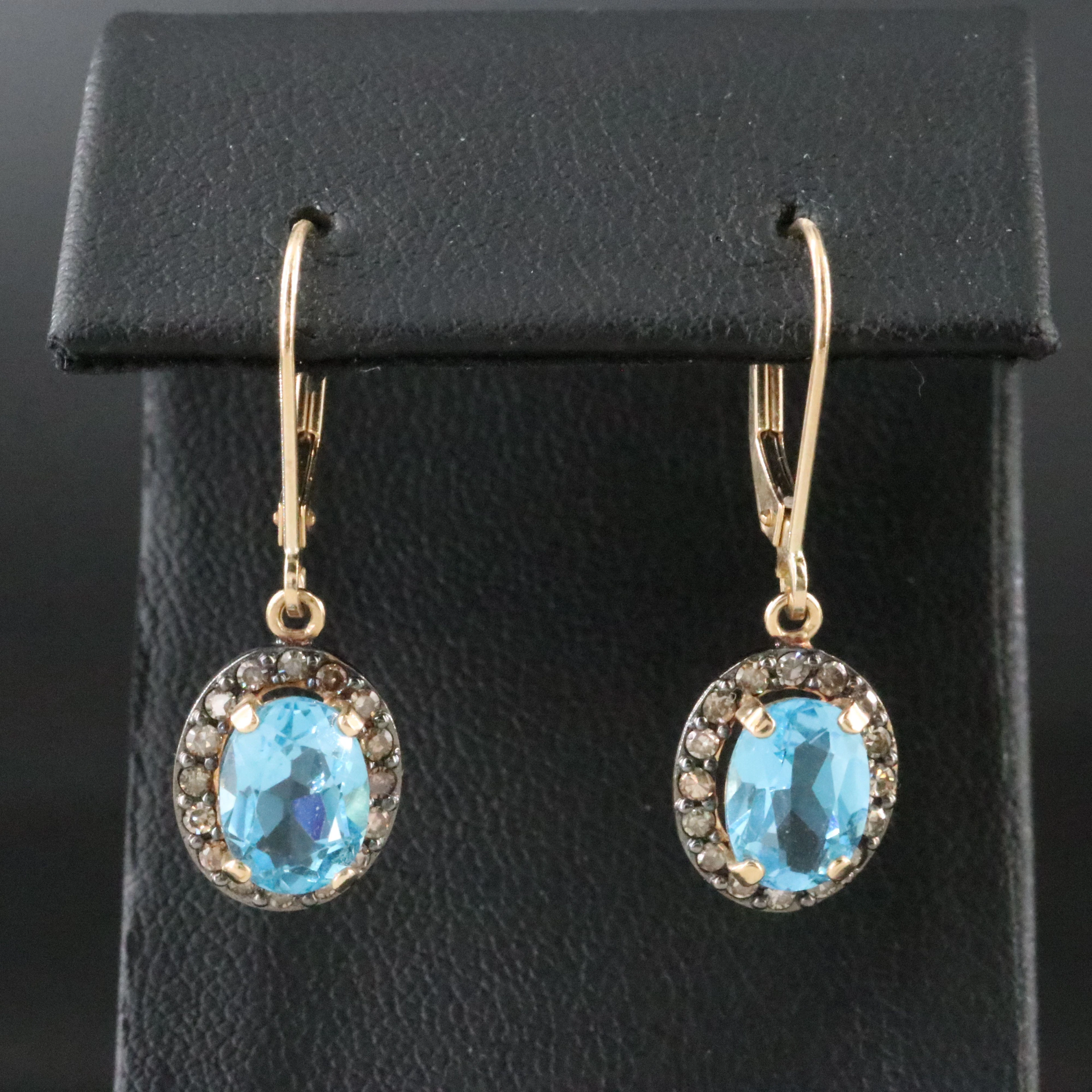 14K Swiss Blue Topaz and Diamond Earrings