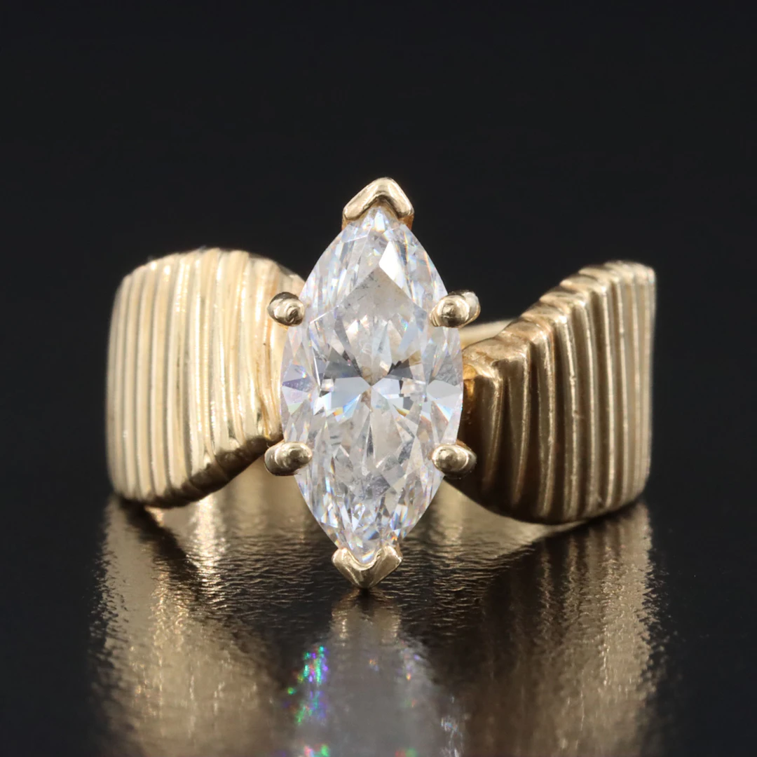 14K CZ Solitaire Ribbon Ring