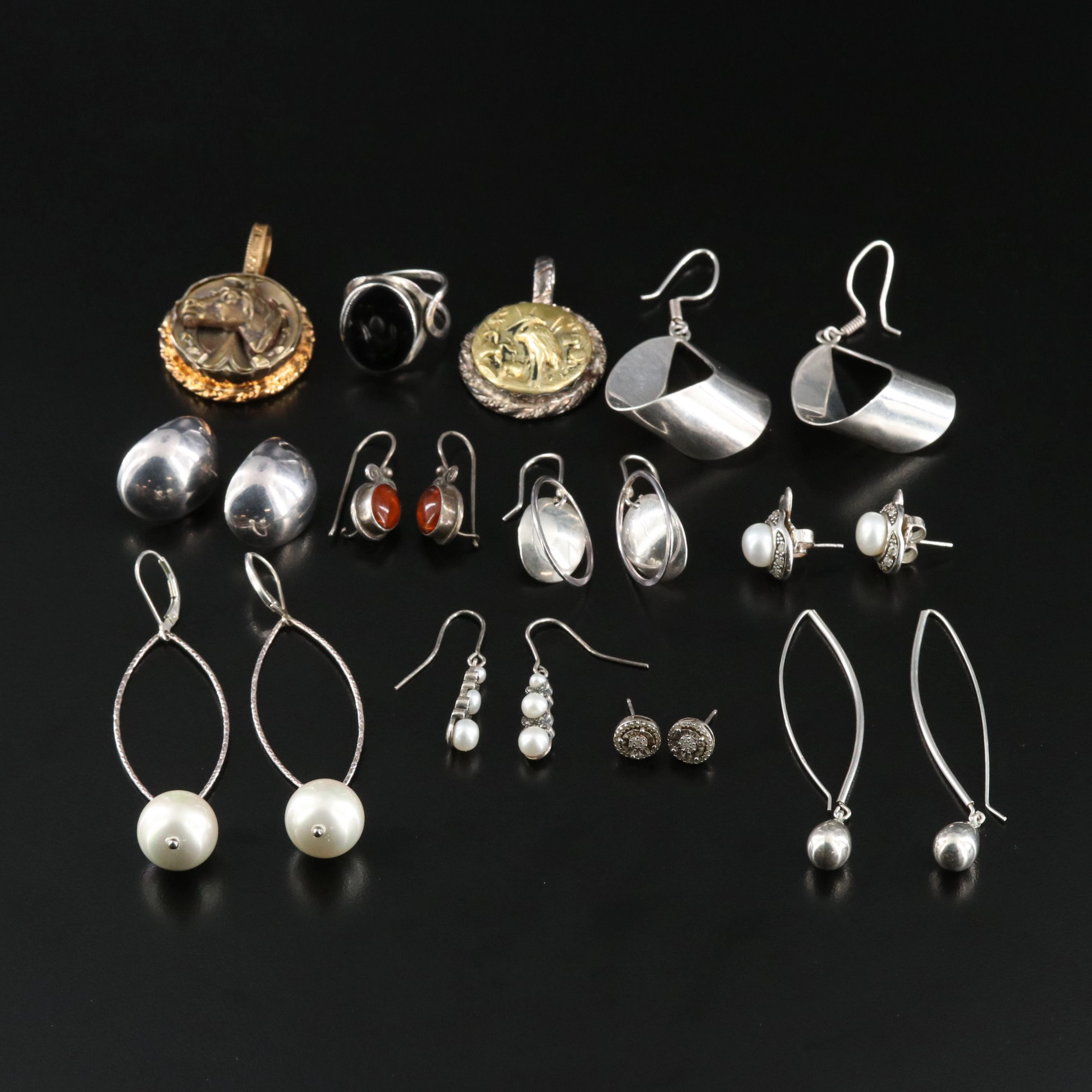 Sterling Jewelry Selection Featuring Sajen, Pearl and Marcasite
