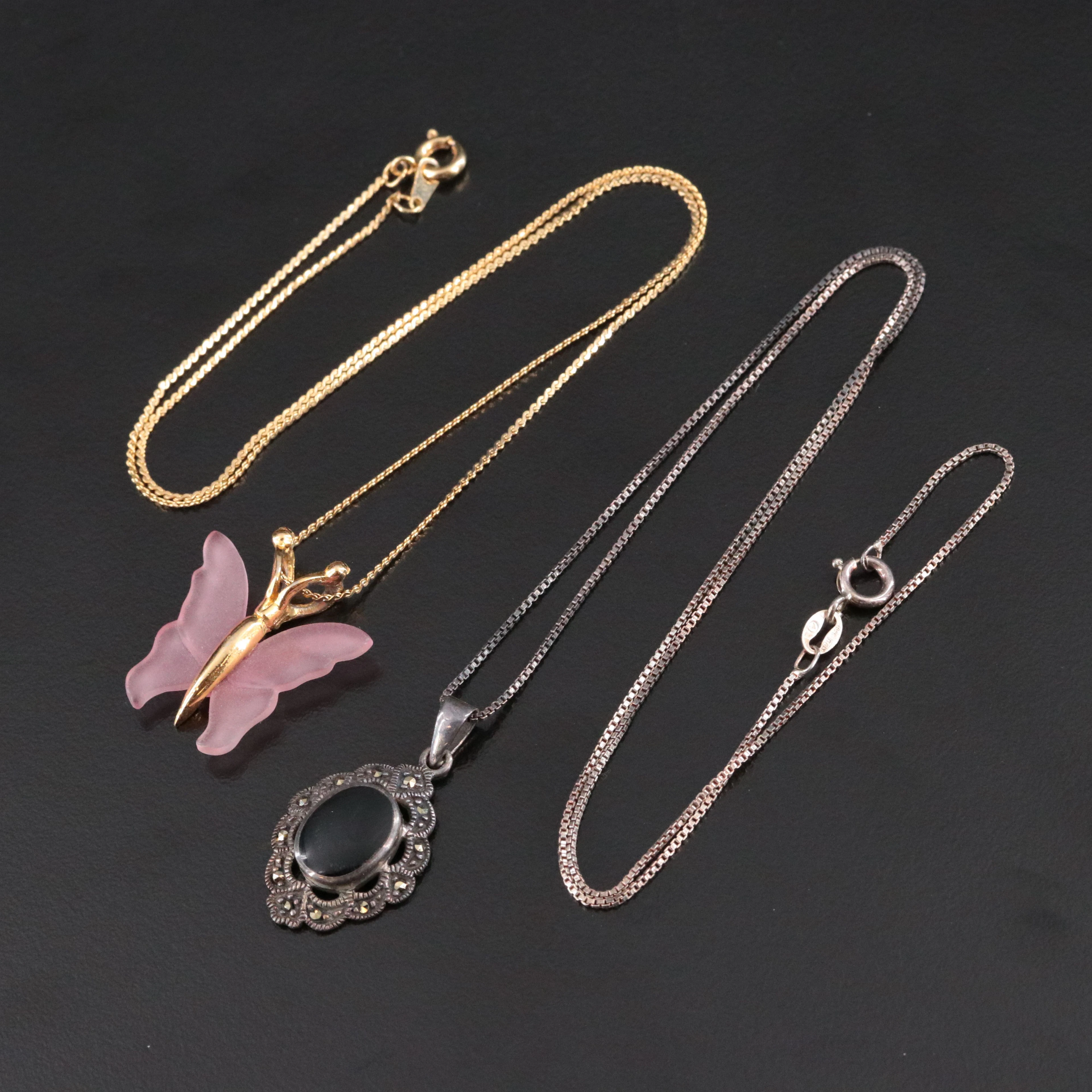 Butterfly and Sterling Scallop Pendant Necklaces Including Black Onyx