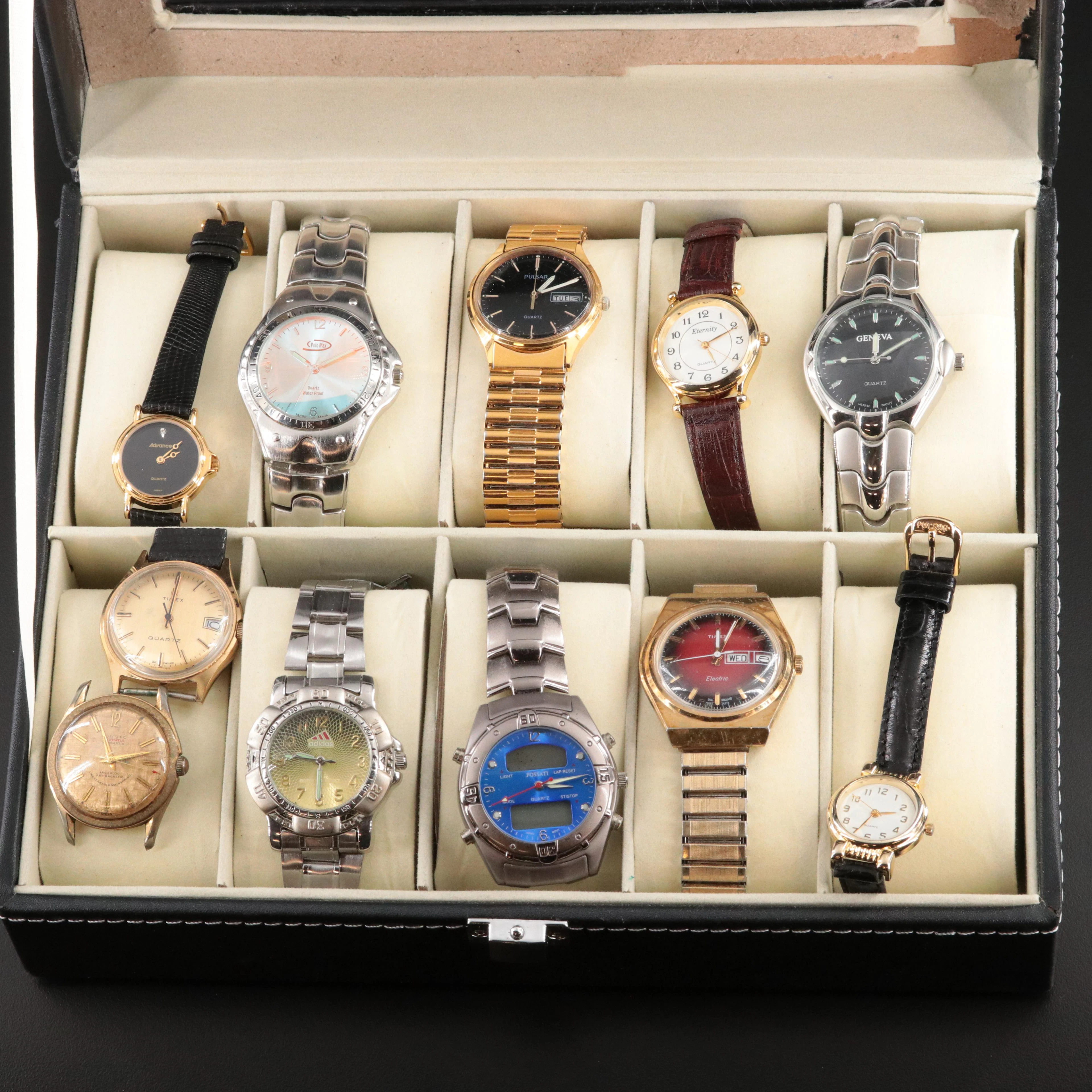 Collection of Quartz and Stem Wind Watches Featuring Helbros and Pulsar