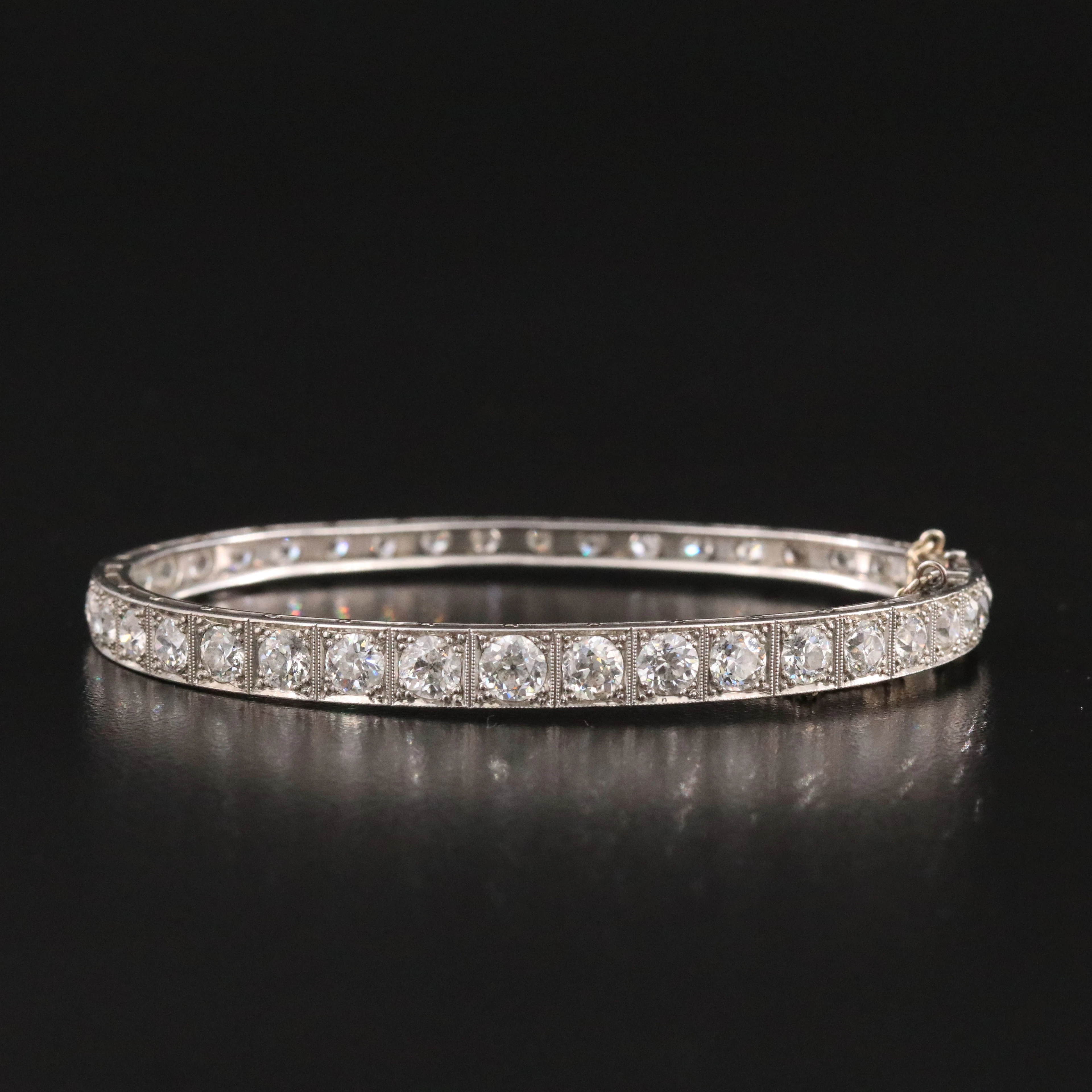 Antique Platinum 7.11 CTW Diamond Hinged Bangle Bracelet