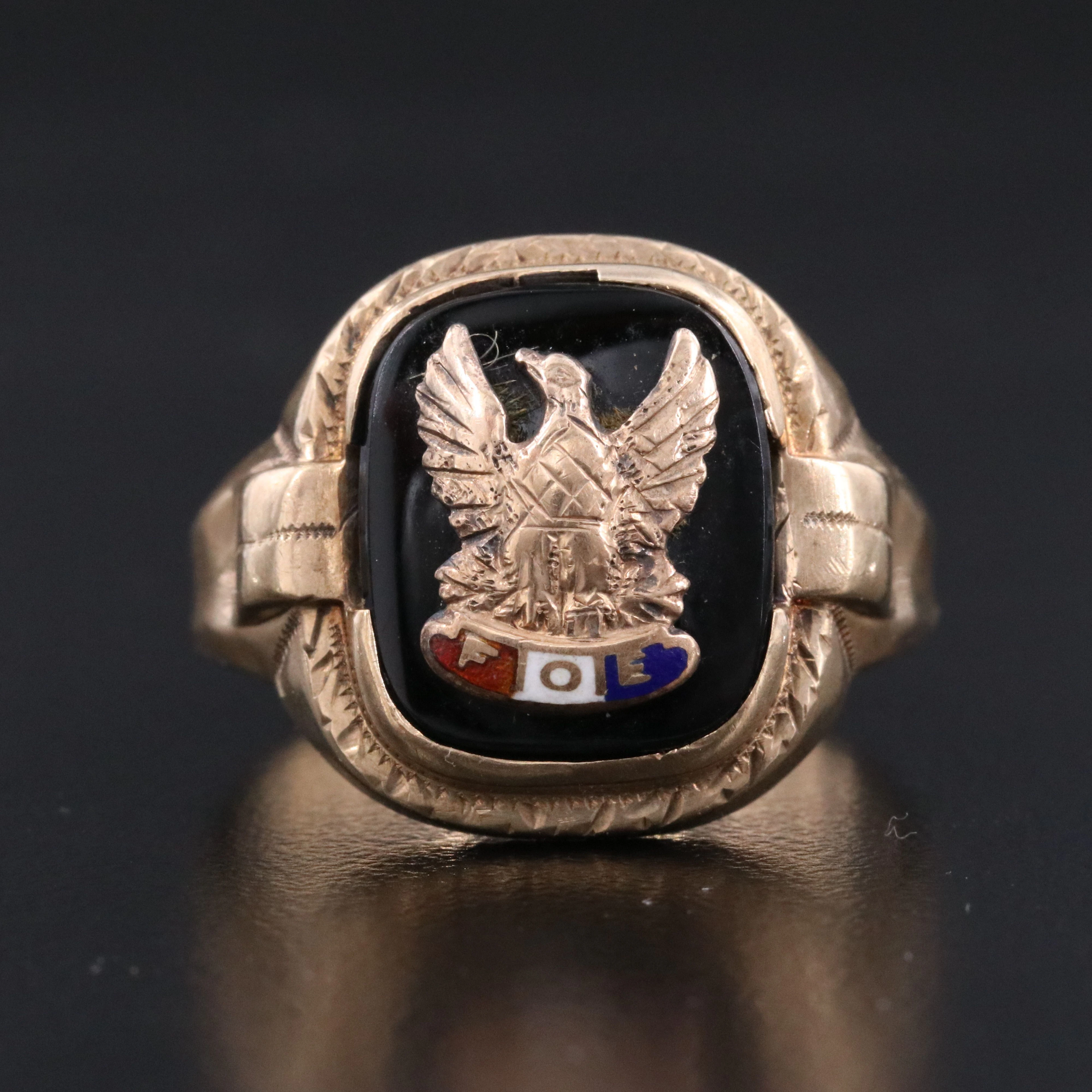Ostby & Barton Co. 10K Black Onyx Fraternal Order of Eagles Ring