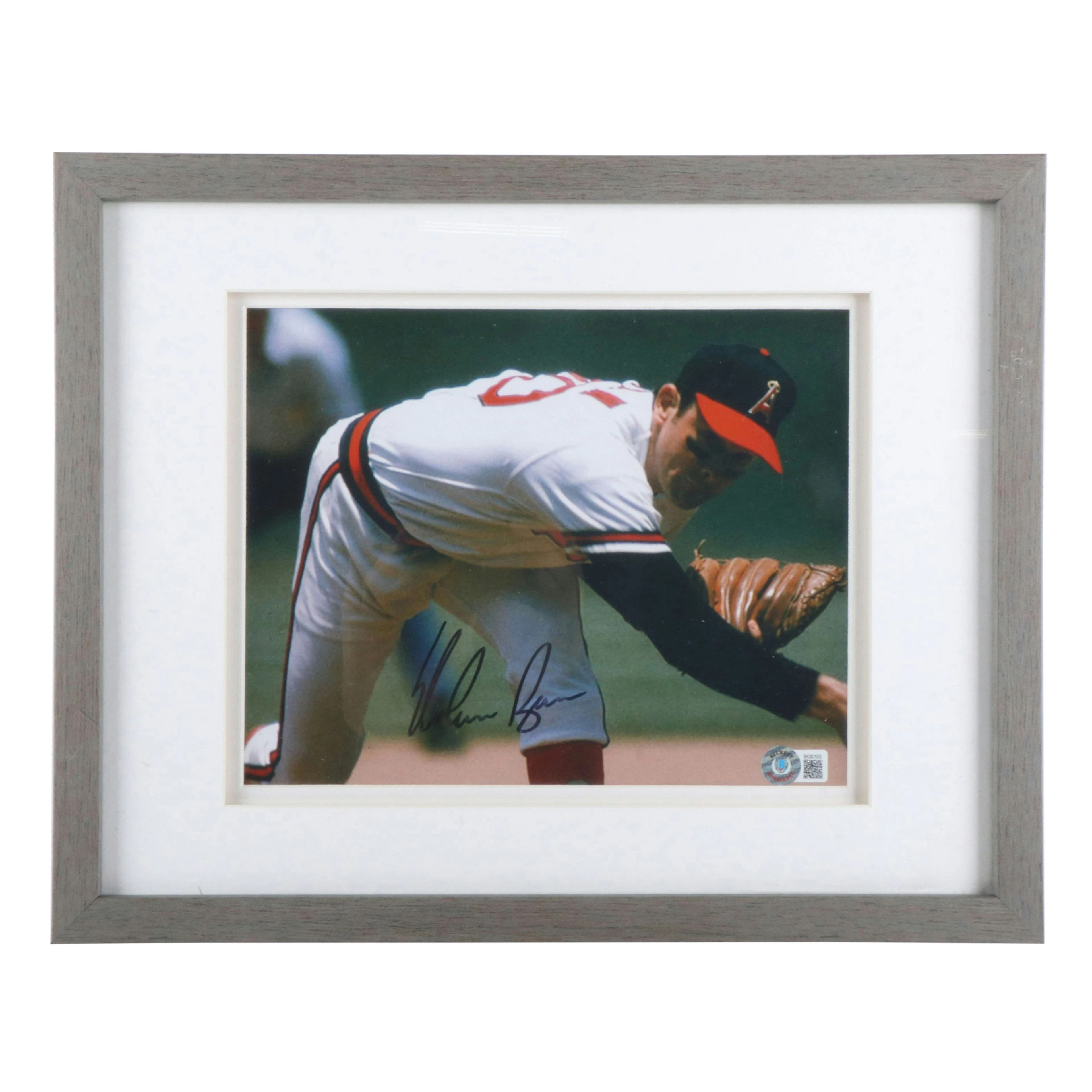 Nolan Ryan Signed California Angels Baseball Print in Matted Frame, Beckett