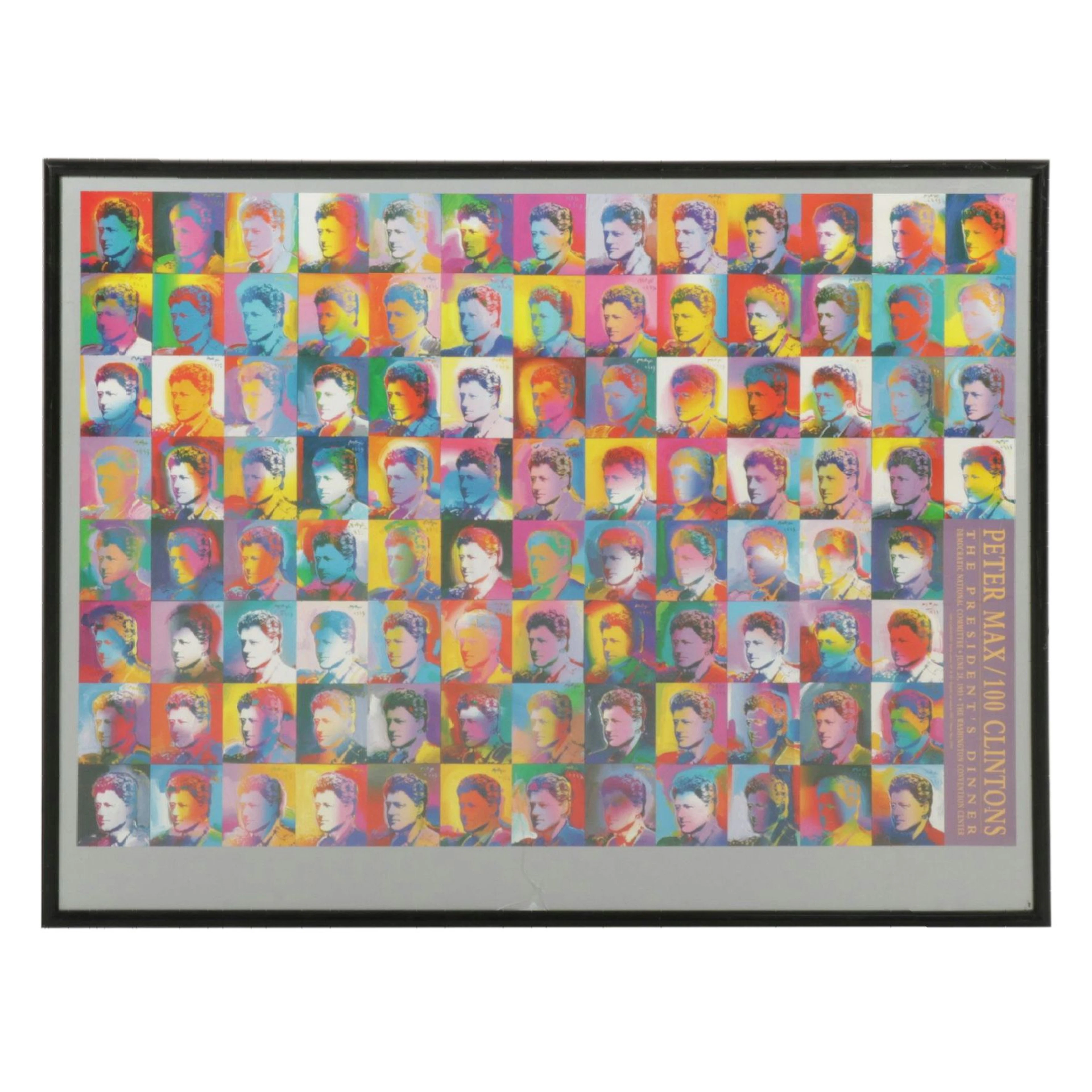 Peter Max Offset Lithograph Poster "100 Clintons"