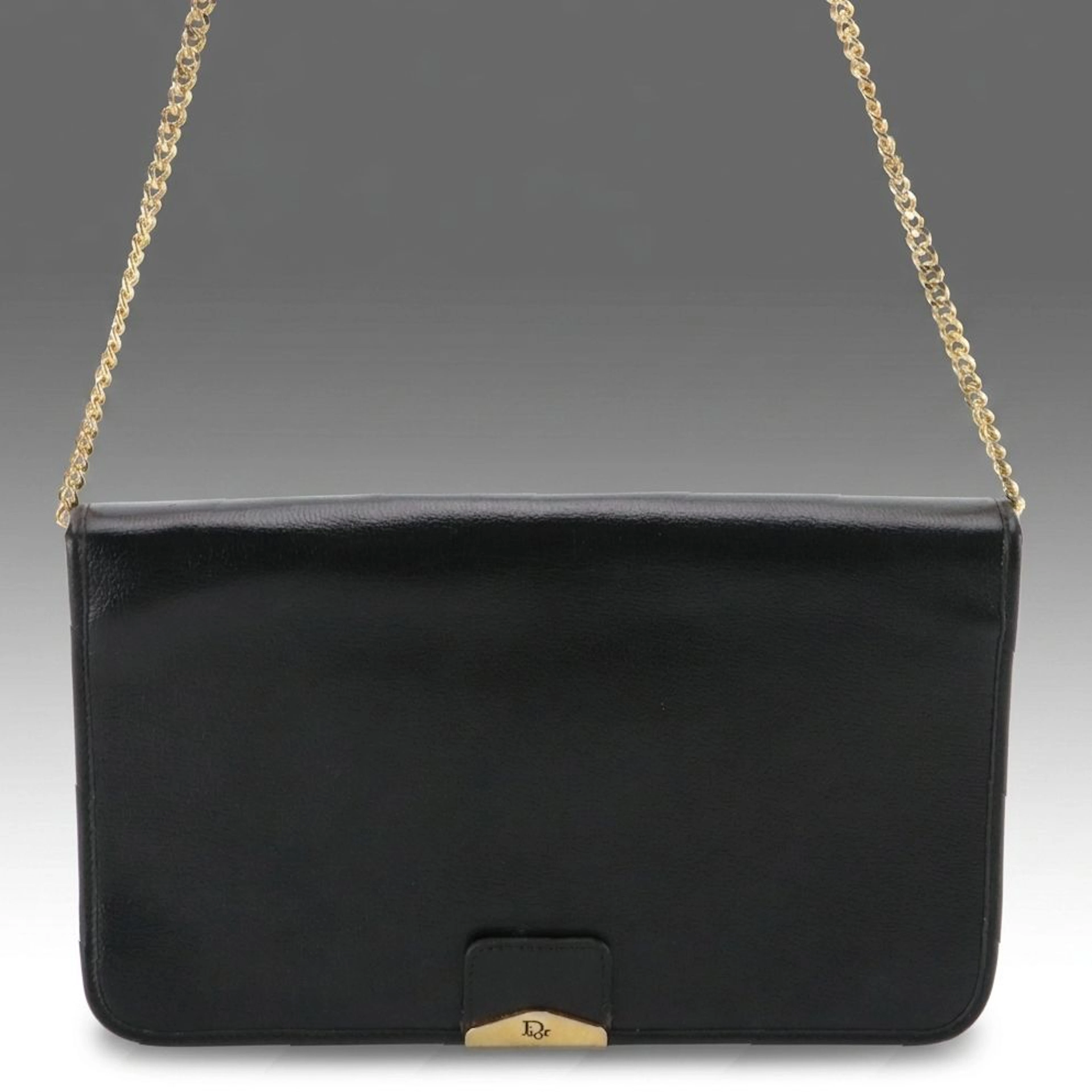 Christian Dior Flap Front Chain Convertible Bag in Black Leather