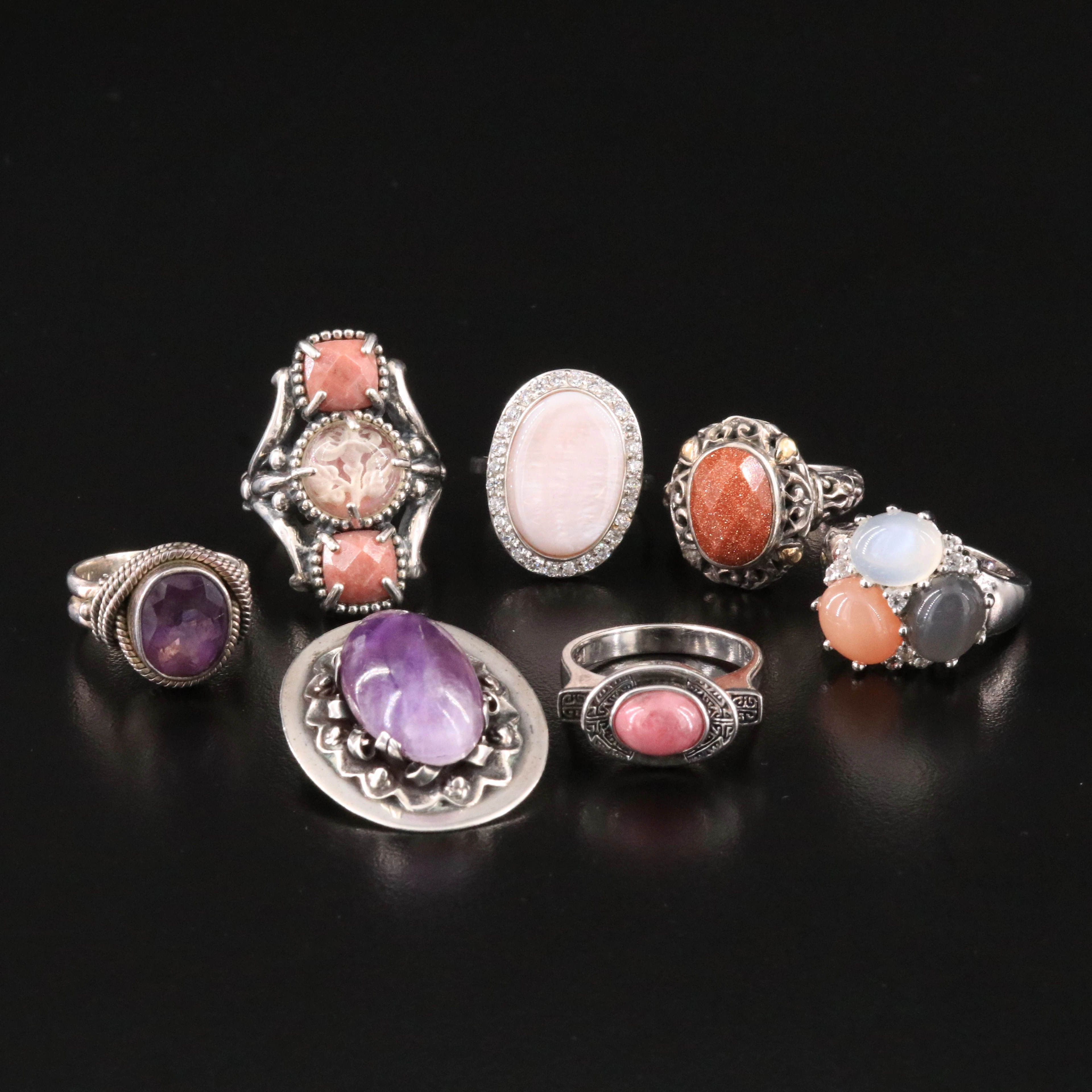 Mexican Amethyst Pendant Brooch Featured in Sterling Rings