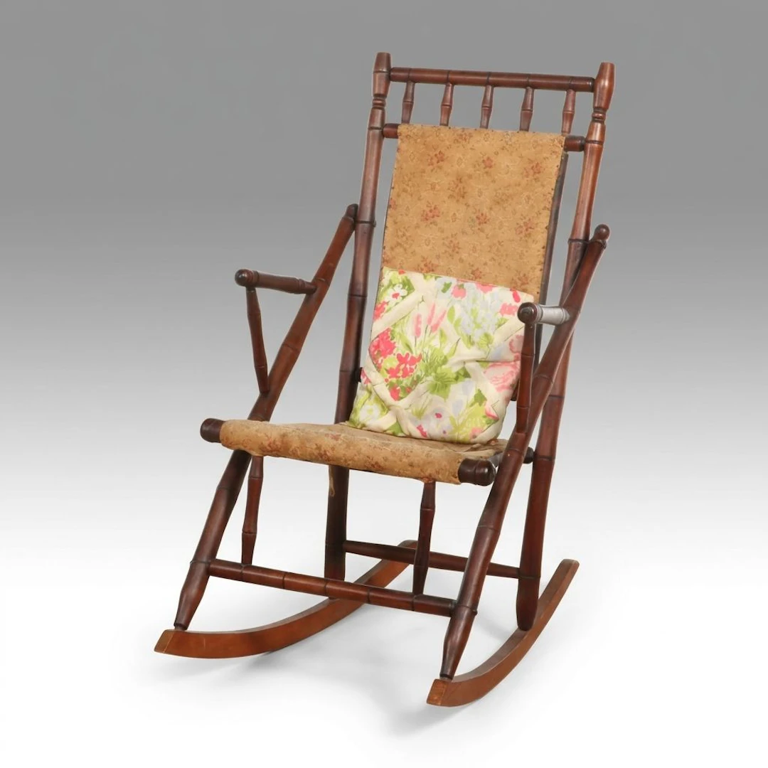 Aesthetic Movement Style Wooden Rocking Chair, Late 19th to Early 20th Century