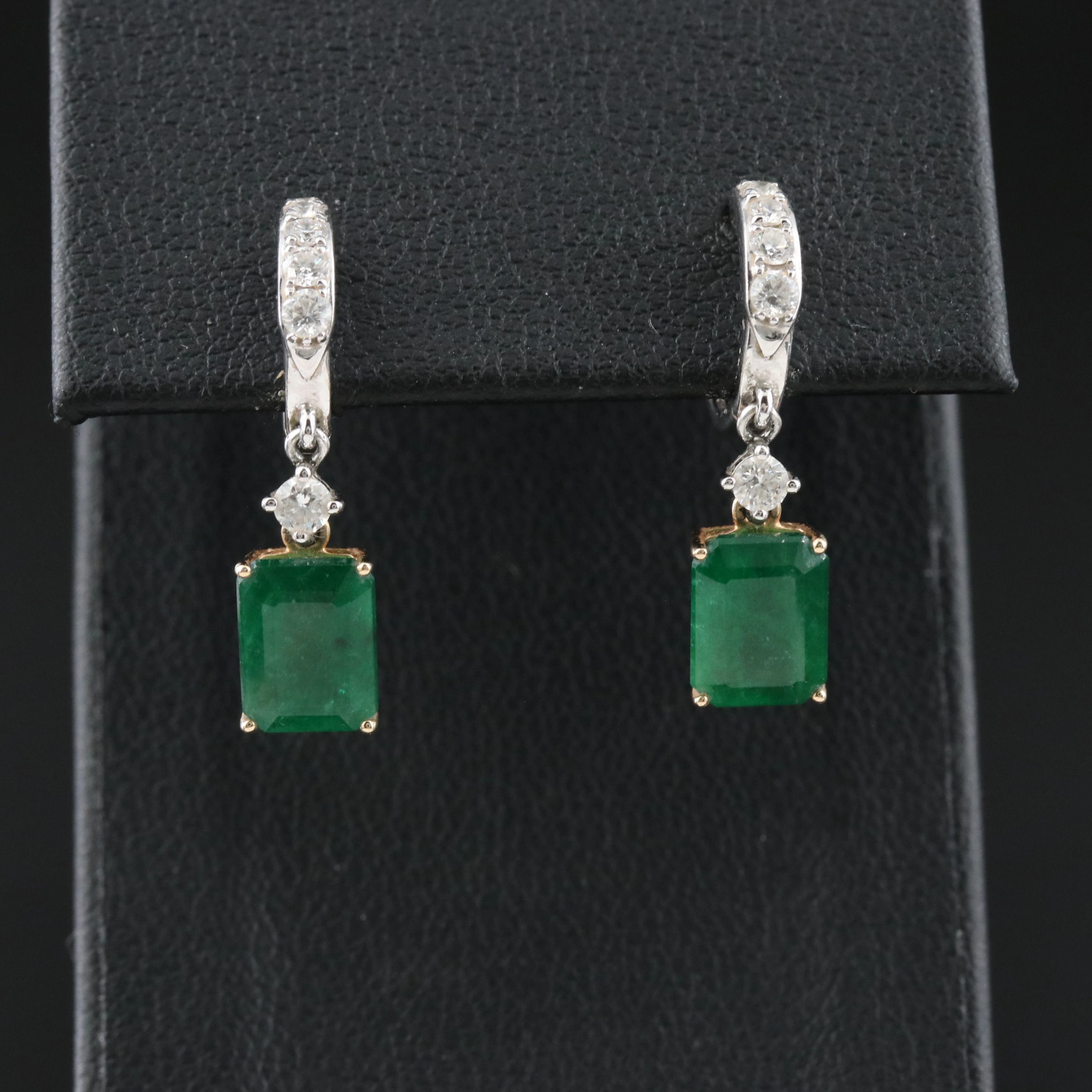 EFFY 14K Emerald and Diamond Two-Tone Earrings