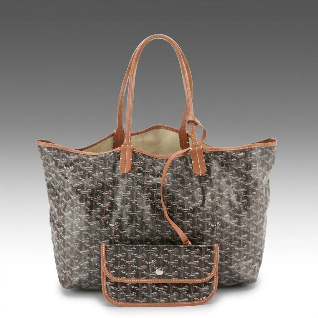 Goyard Saint Louis PM Tote Bag with Pouch in Black Goyardine Canvas