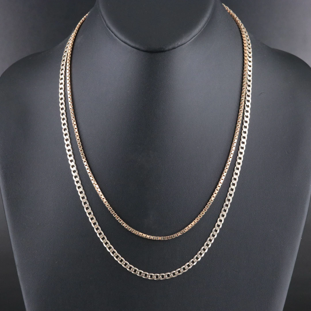 Sterling Box and Curb Chain Necklaces