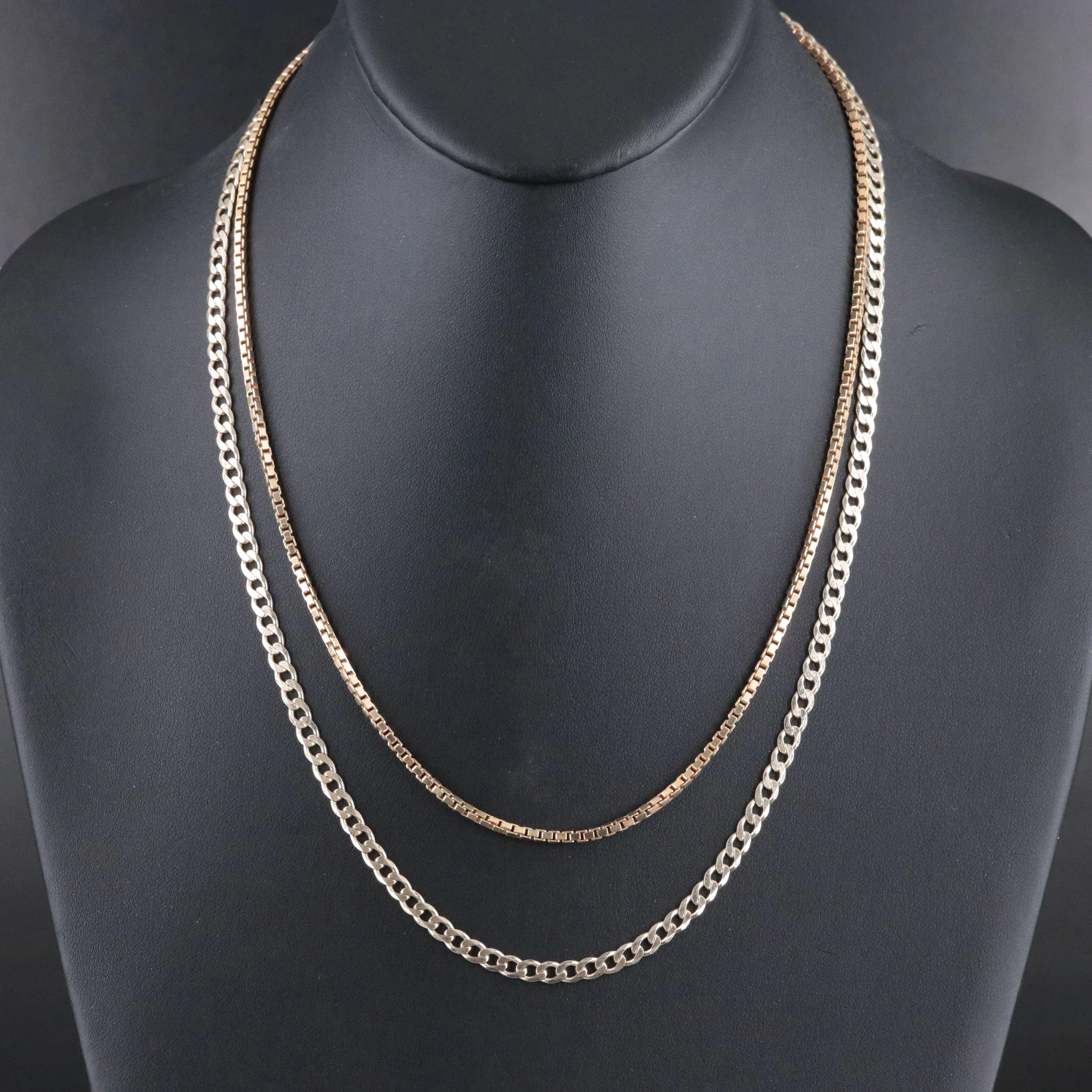 Sterling Box and Curb Chain Necklaces