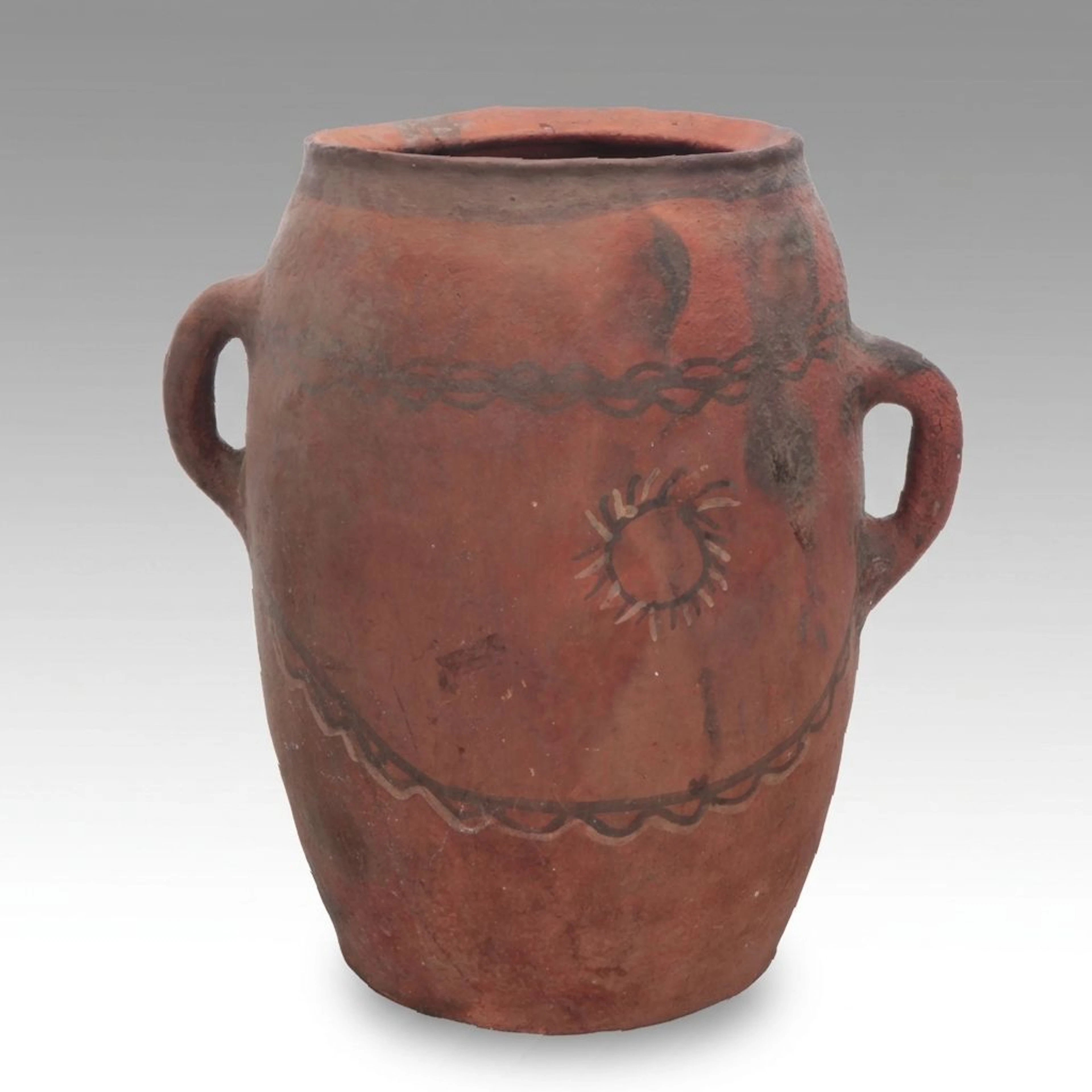 Terracotta Handled Sun Motif Storage Jar