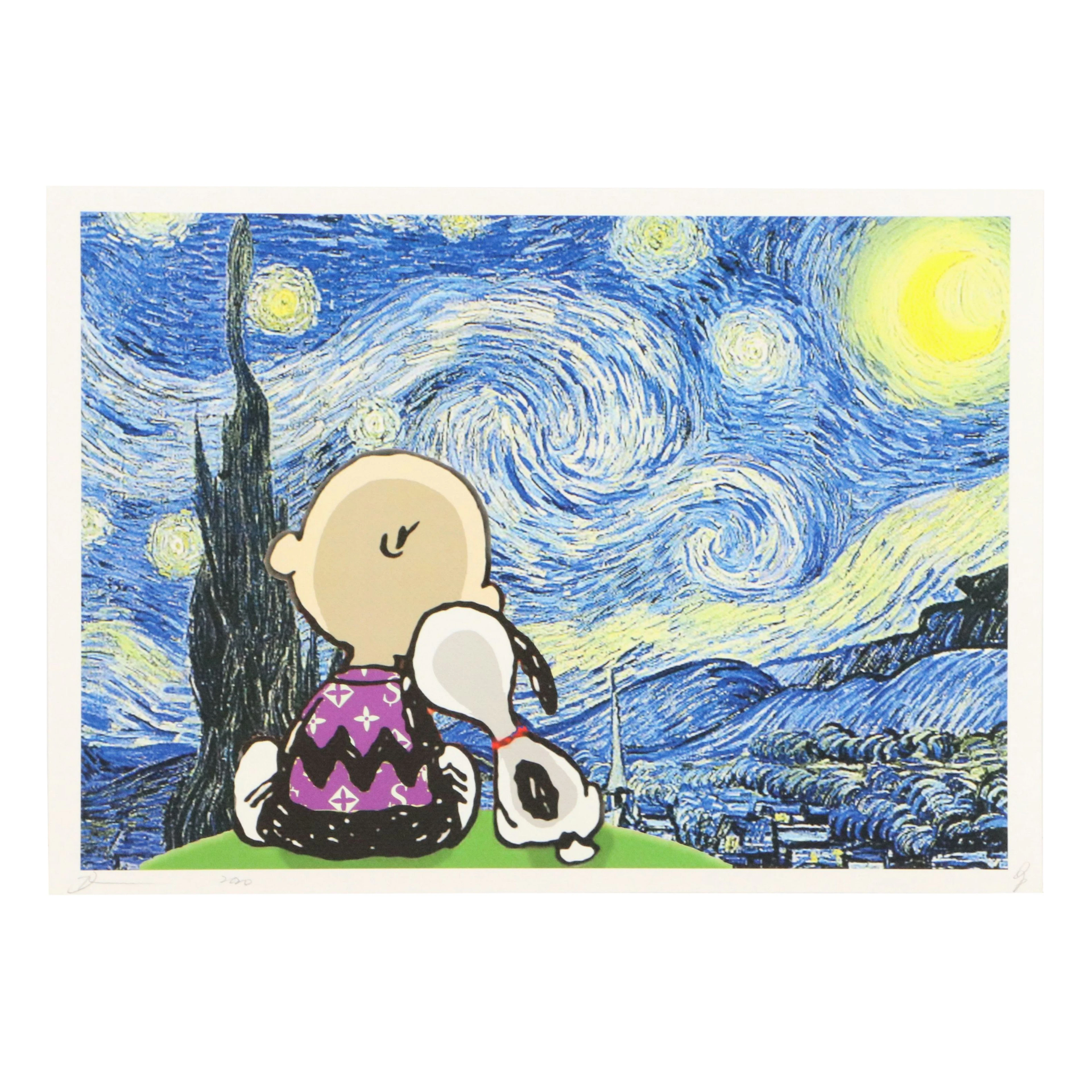 Death NYC Pop Art Offset Lithograph Homage to Van Gogh x Peanuts, 2020