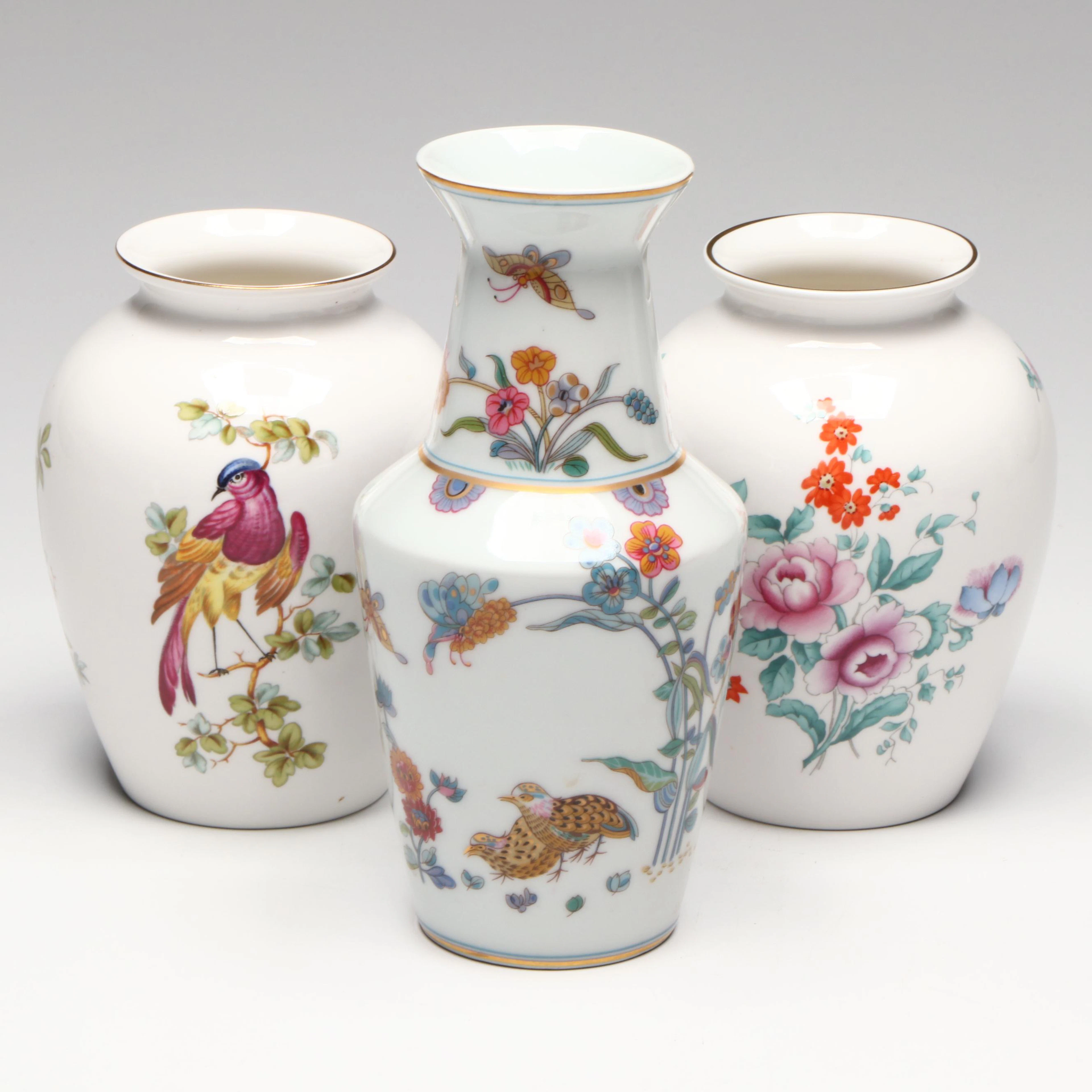 Haviland "Golden Quail" Porcelain Vase with Pair of Spode Fine Bone China Vases