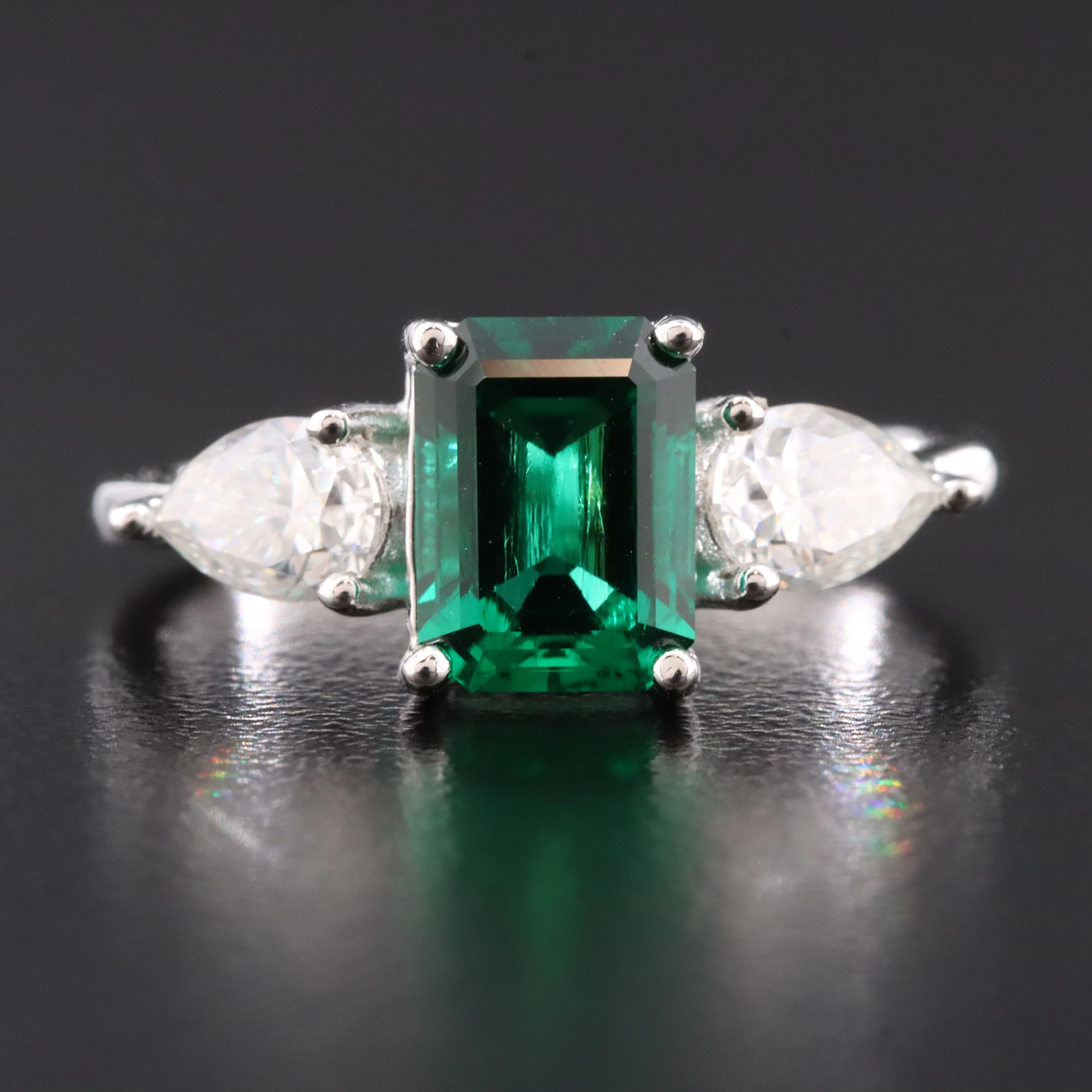 Sterling Emerald and Moissanite Ring