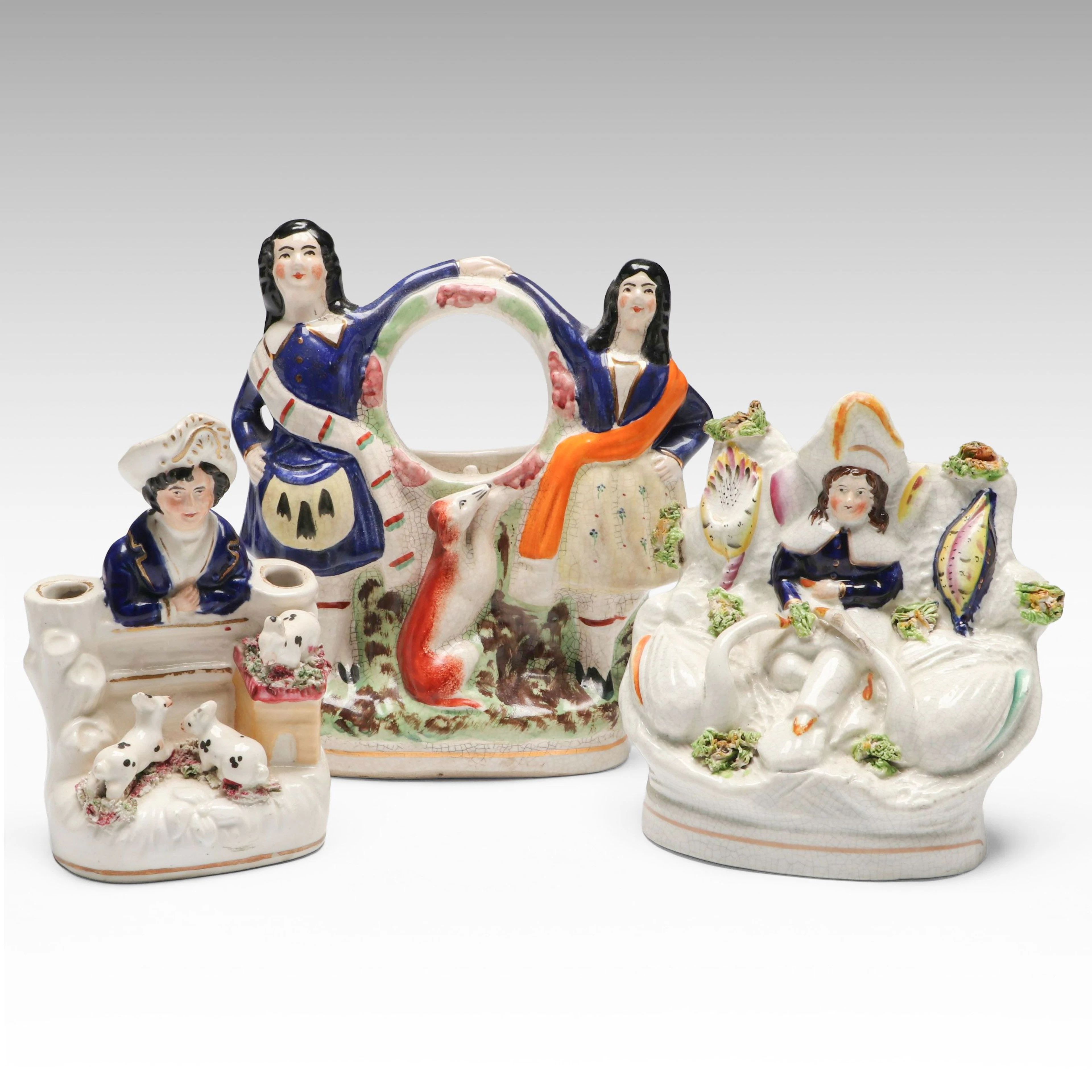 Staffordshire English Earthenware Child and Animal Figurines, 19th Century